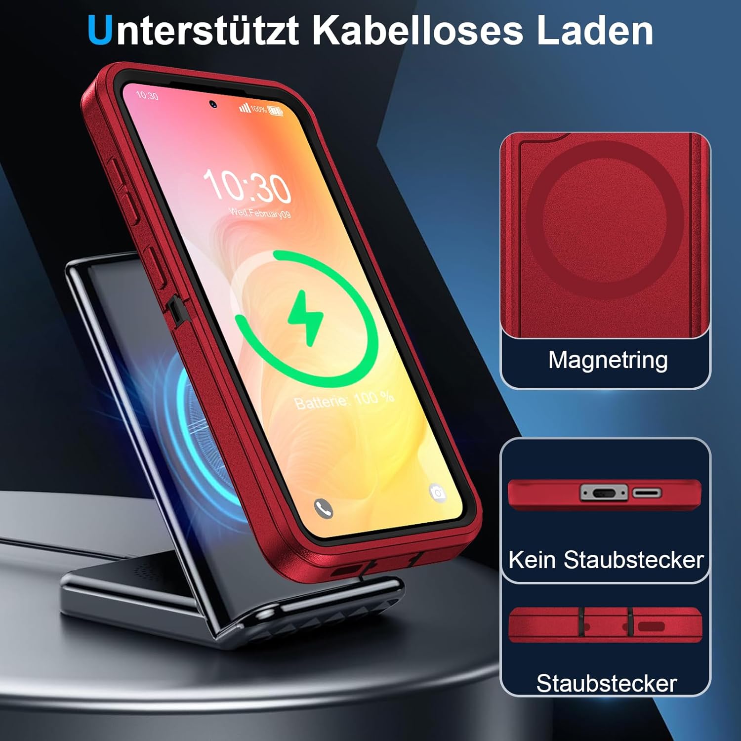 Thumbnail 4 de Handyhülle für Samsung Galaxy S23 Plus 5G: 360° stoßfeste Panzerhülle mit Displayschutz & Magnetring (Rot)