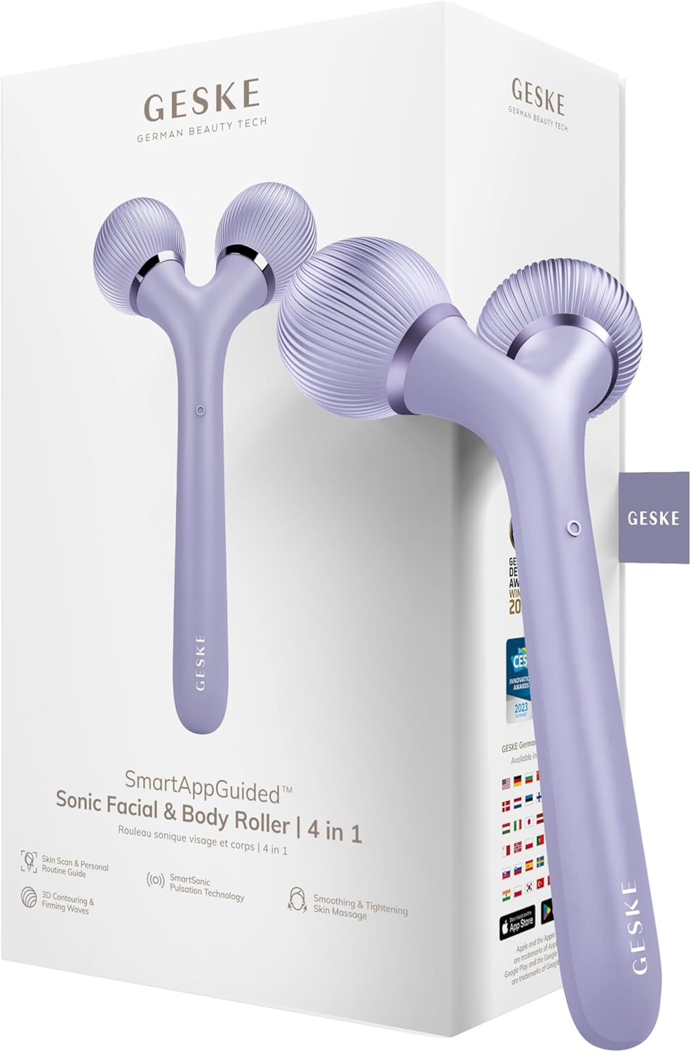 Detalle de GESKE SmartAppGuided Sonic Facial & Body Roller 4 in 1 – rassoda e definisce viso e corpo