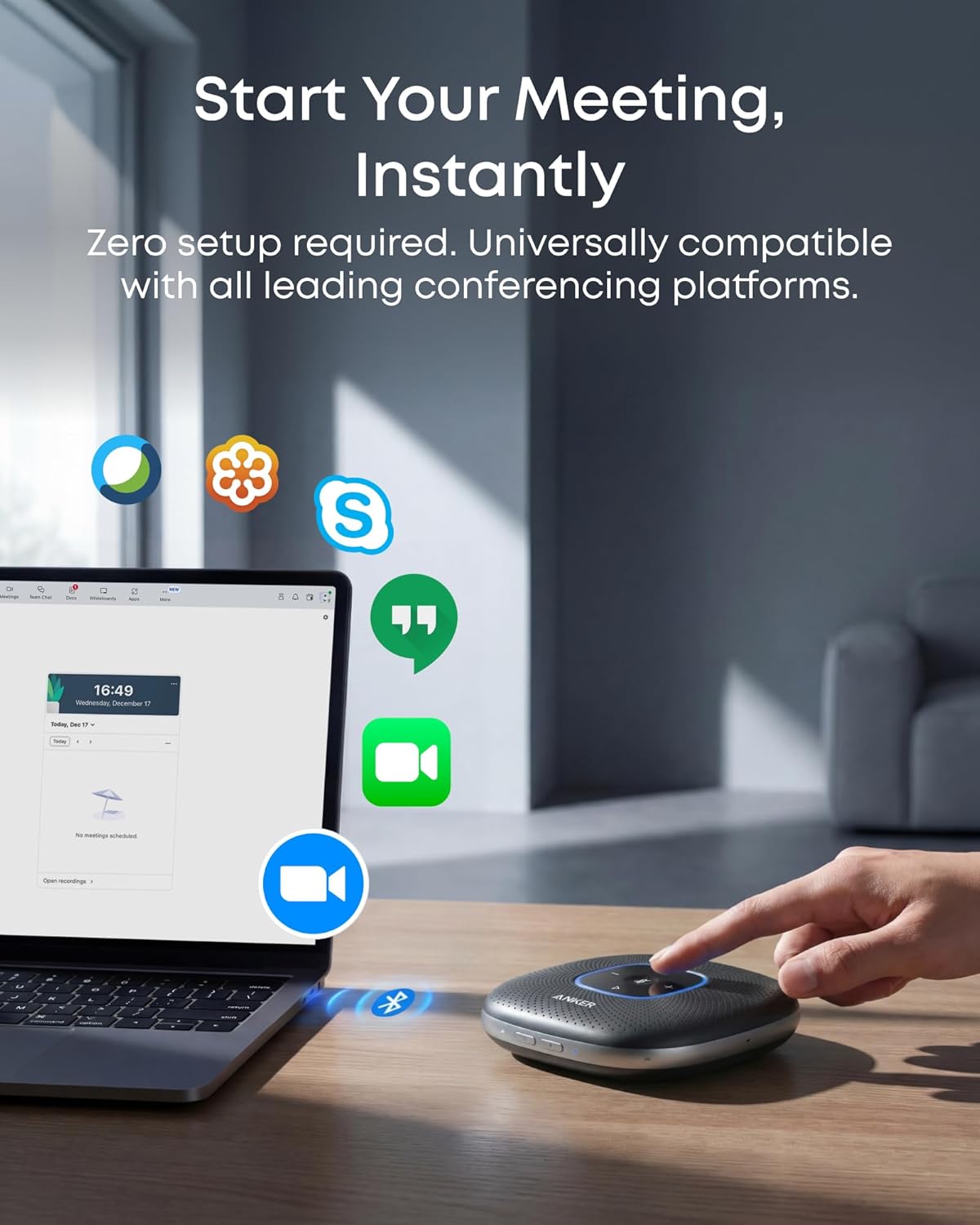 Detalle 2 de Anker PowerConf Altavoces Bluetooth con 6 micrófonos y grabación 🎤