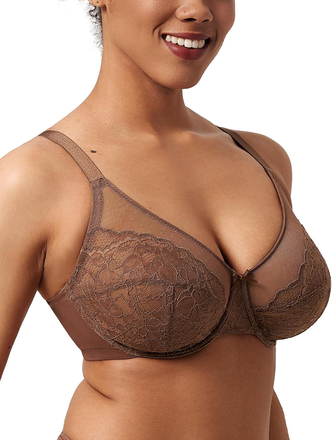 Detalle de HSIA Enchante Minimizer Bra: Full Coverage, Plus Size Lift with Floral Lace