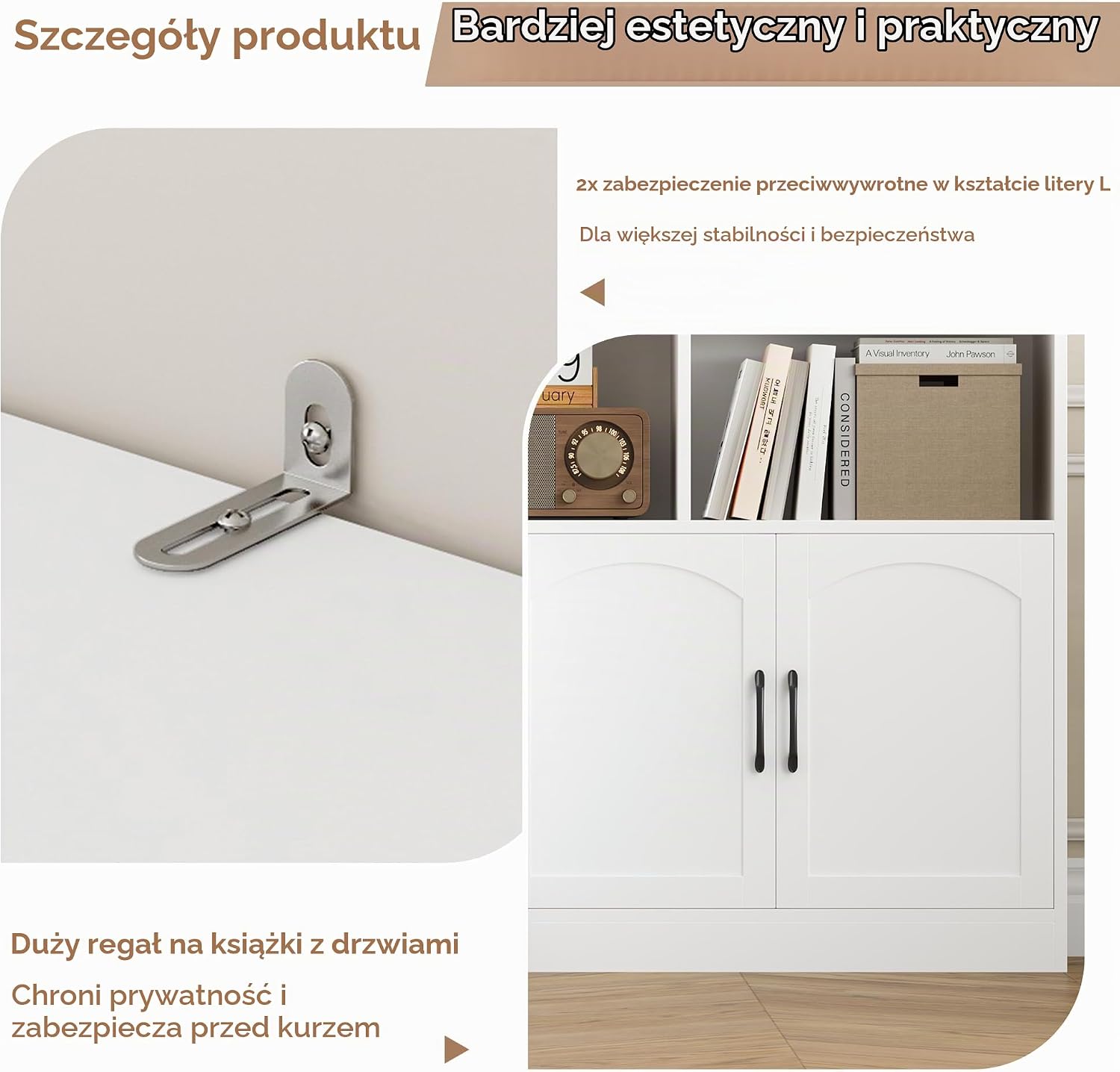 Thumbnail 3 de FirFurd P790 – biały regał na książki z drzwiami, 7 poziomów, 209 cm
