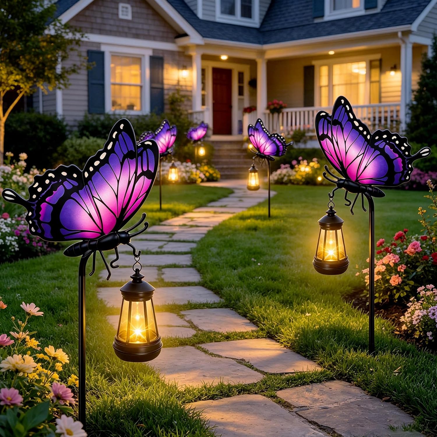 Detalle de MRHEPHAESTUS ZSHDTDDC Solar Butterfly Garden Stake, Purple Iron Decor
