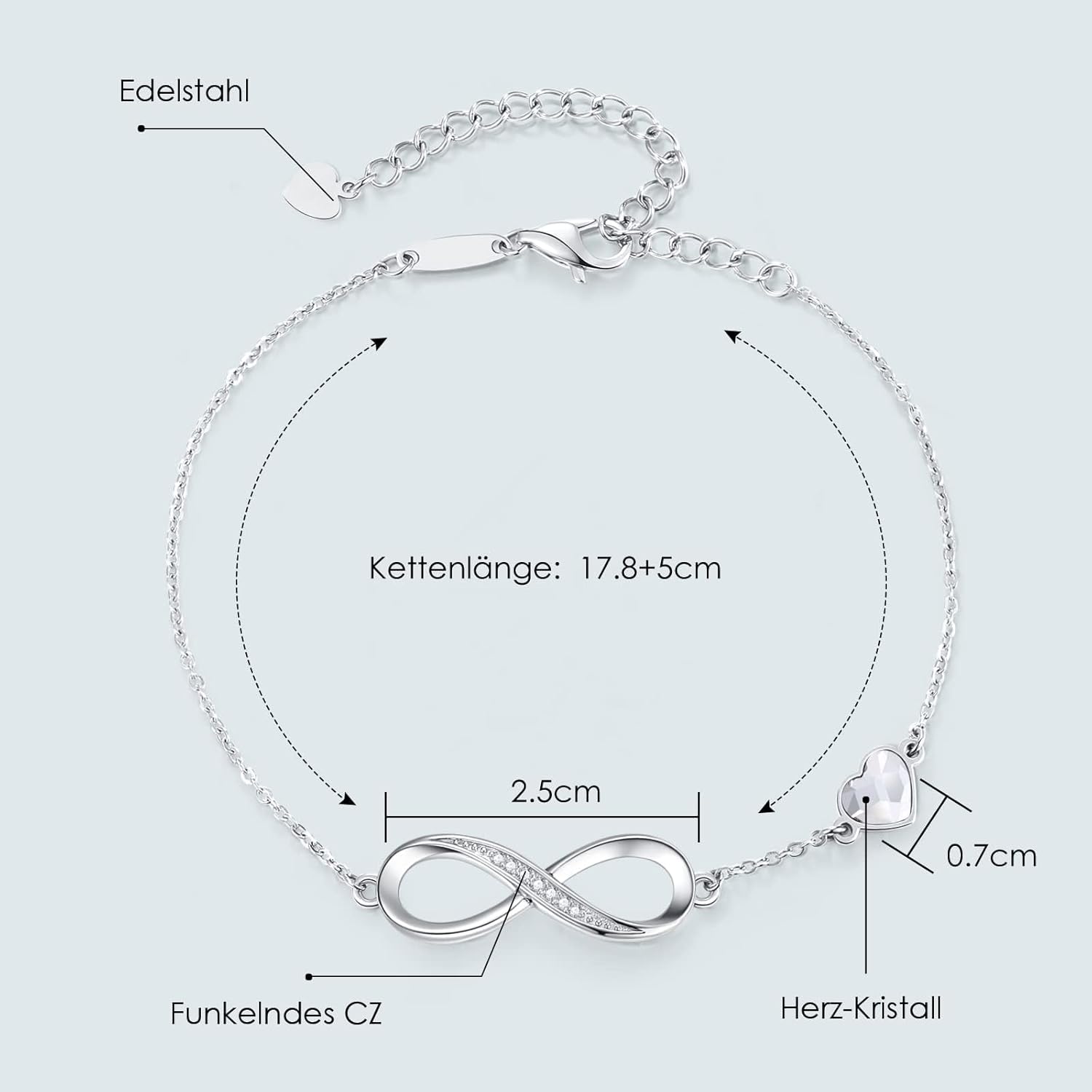 Thumbnail 3 de Infinity-Armband für Damen mit Herz & Unendlichkeitszeichen aus 316L-Edelstahl in Roségold (verstellbar)