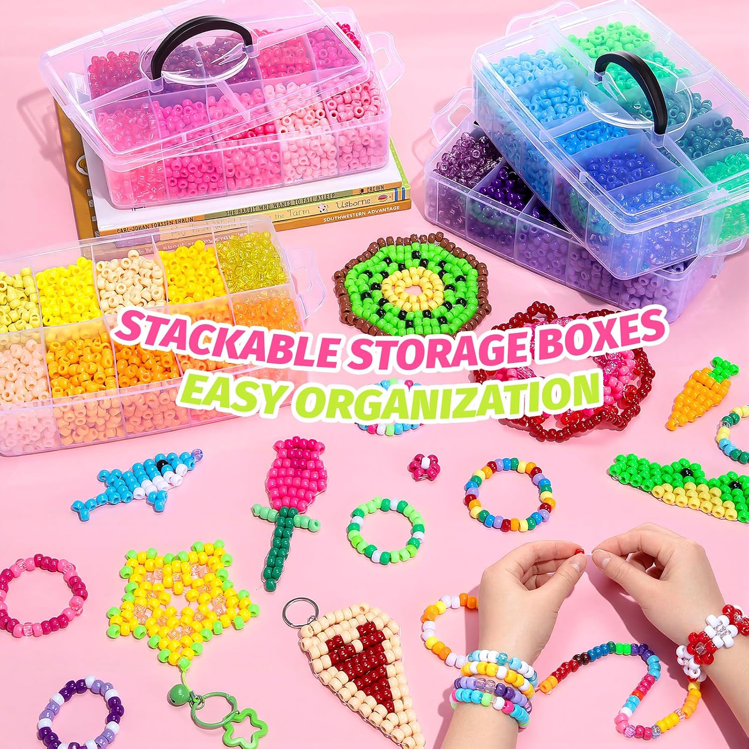 Detalle de Simetufy 14,000-Piece Pony Bead Set, 40 Colors, 6 x 9 mm Plastic Beads