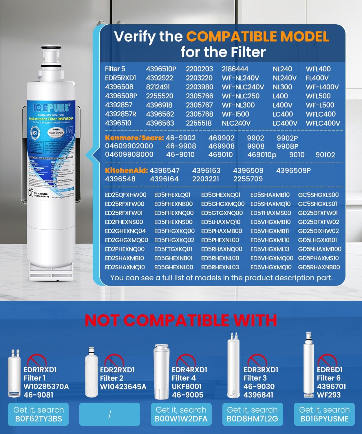 Detalle 2 de ICEPURE Refrigerator Water Filter, 2-Pack