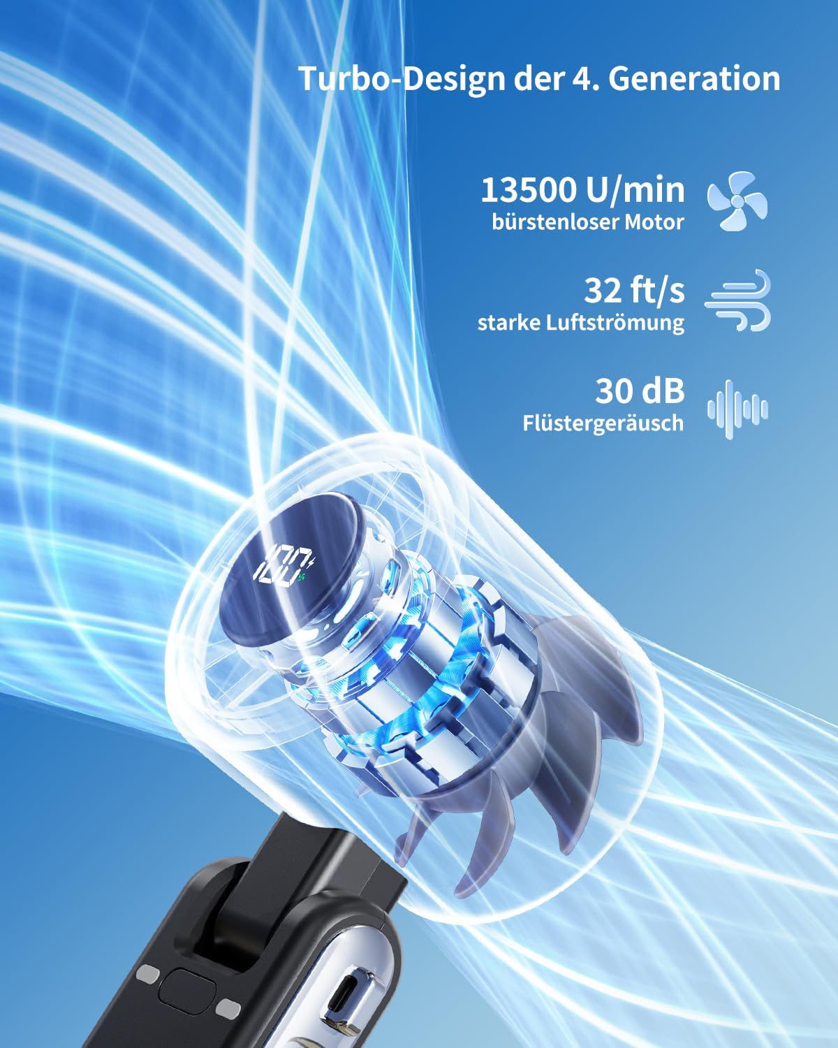 Thumbnail 4 de SWEETFULL Tragbarer Mini Handventilator – 3-in-1, 9 m/s, 5 Stufen, USB-C, bis zu 12 Stunden Akku (Schwarz)