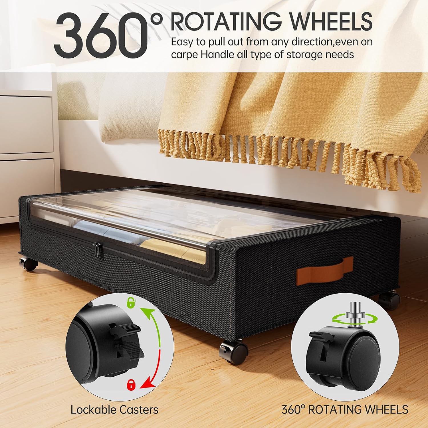 Detalle 2 de Yecaye 4-Pack Under-Bed Storage with Wheels, Clear Window and 66 lb Capacity