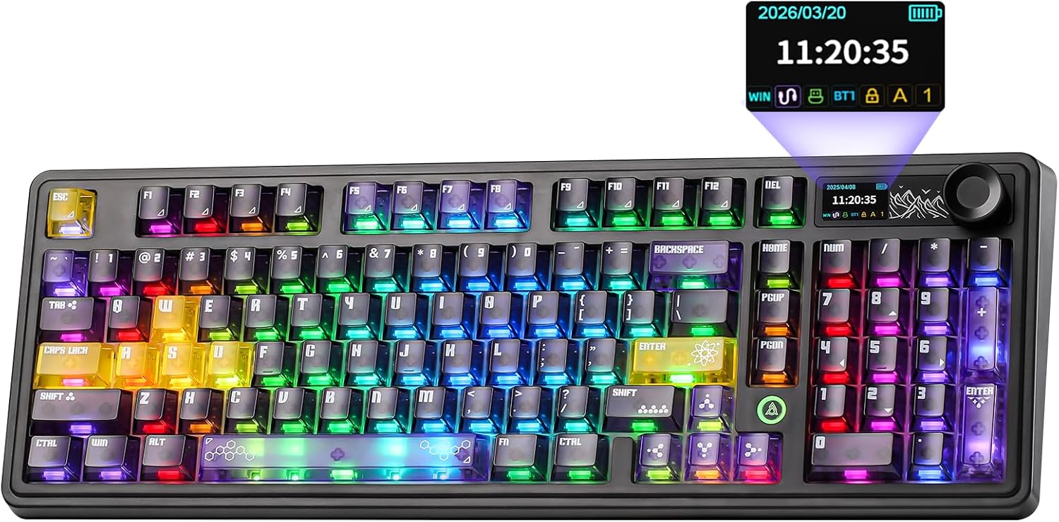 Detalle de MIKIBY AK980 Pro Wireless Mechanical Gaming Keyboard, Purple, TFT Display