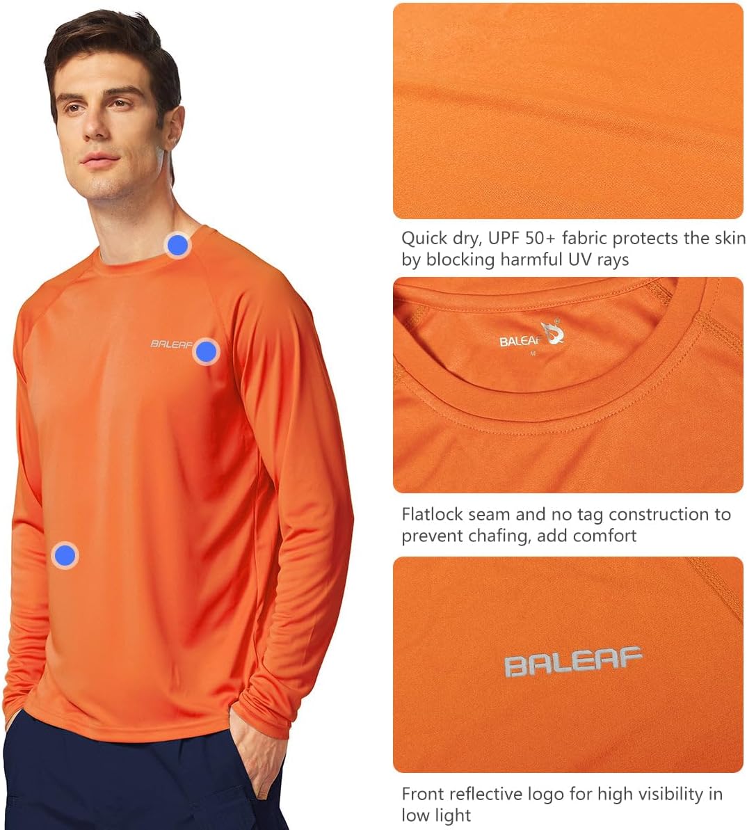 Detalle de Baleaf Men's Sun Protection Shirts UV SPF UPF 50+ Long Sleeve Rash Guard