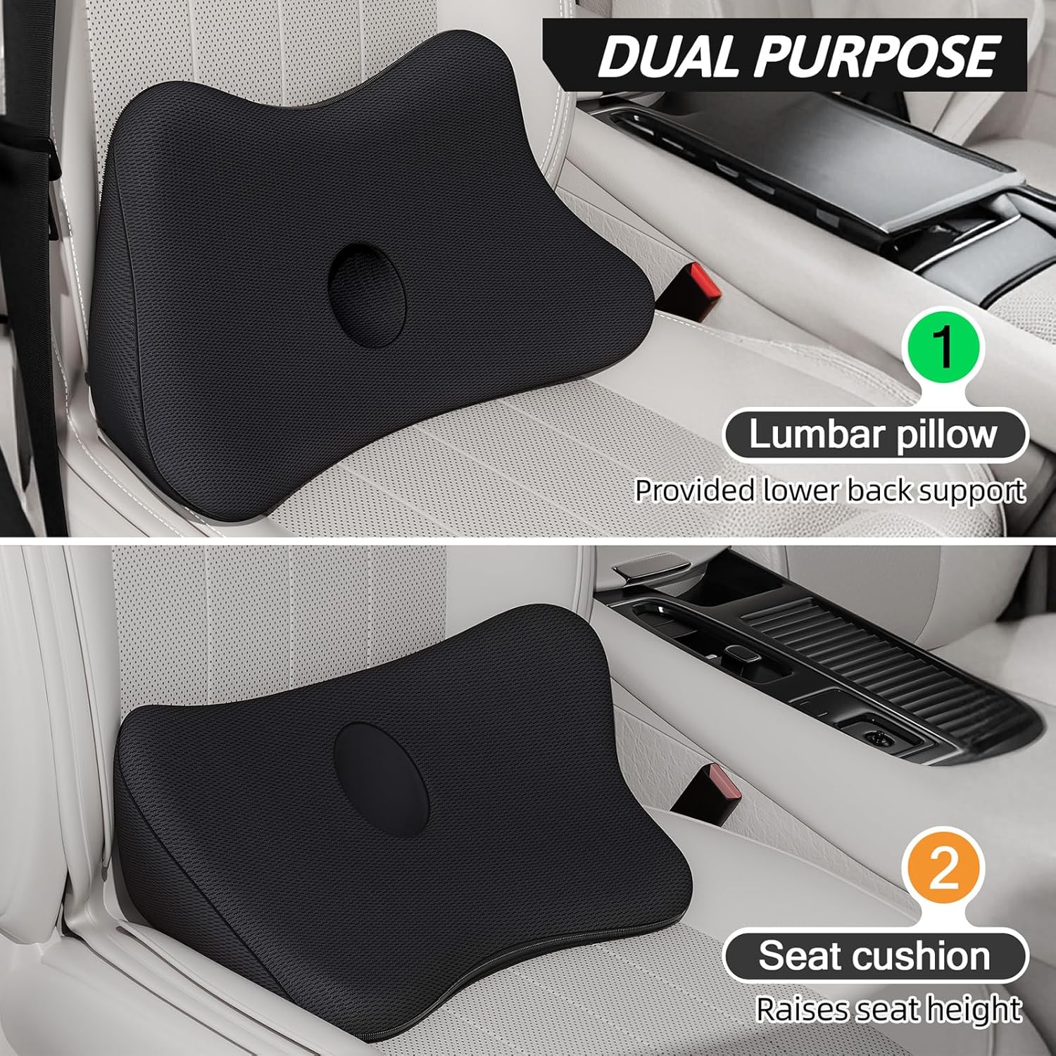 Thumbnail 1 de Benazcap Memory Foam Lumbar Cushion for Car Seats – back support pillow with dual buckle fixing