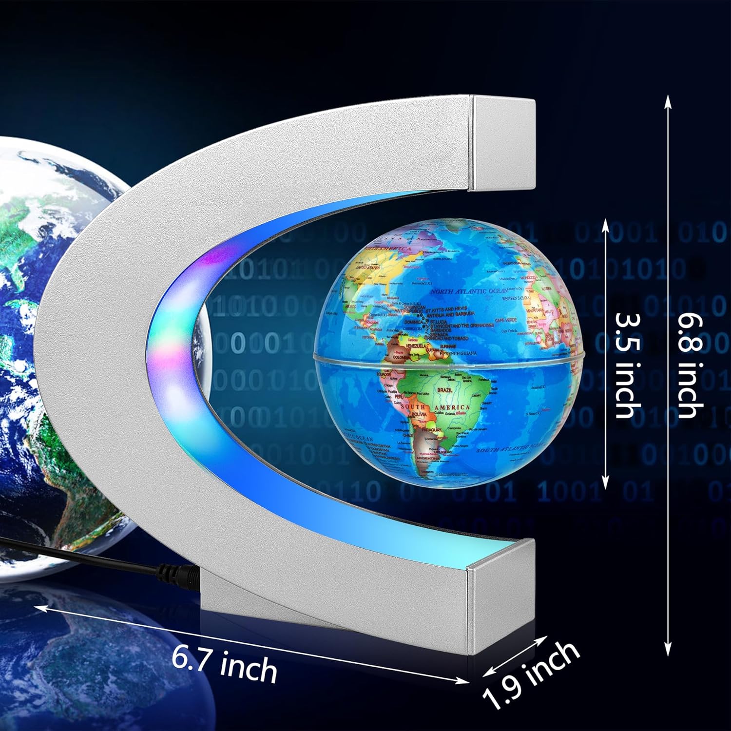 Thumbnail 2 de MOKOQI Magnetic Levitating Globe with LED Light (Silver) — desk floating world globe with 7-color LEDs