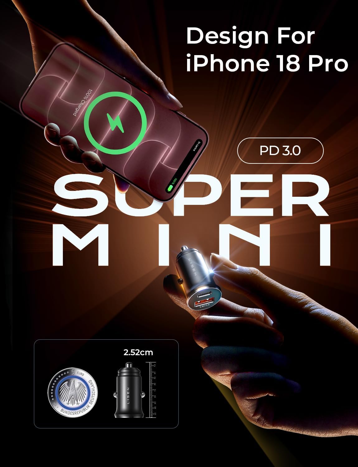 Detalle 2 de LISEN USB-C car charger 12V