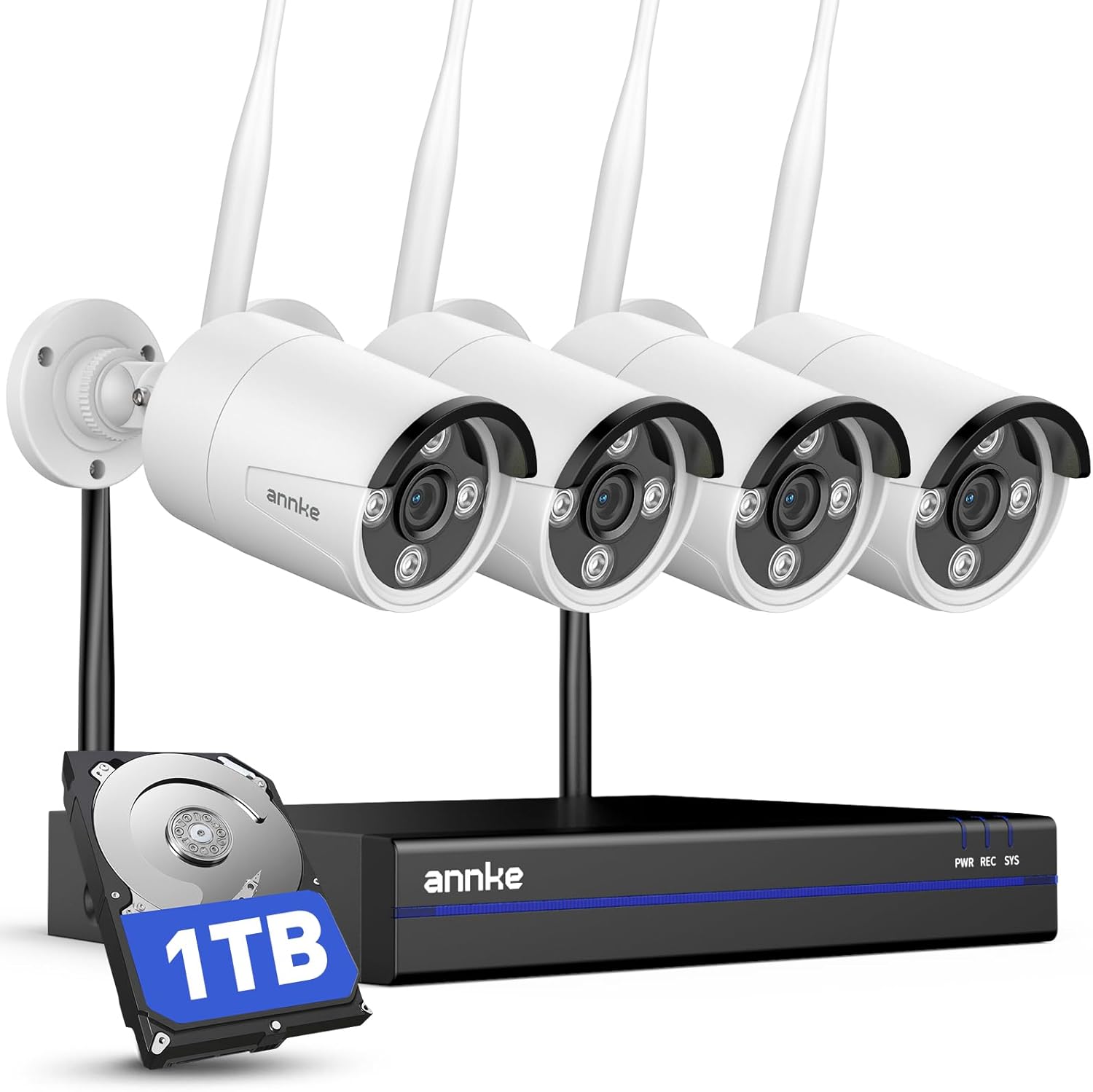 Detalle de ANNKE 2K Kit Videosorveglianza WiFi con 4 Telecamere esterne, NVR 16CH 1TB, IP67 e Visione Notturna a Colori