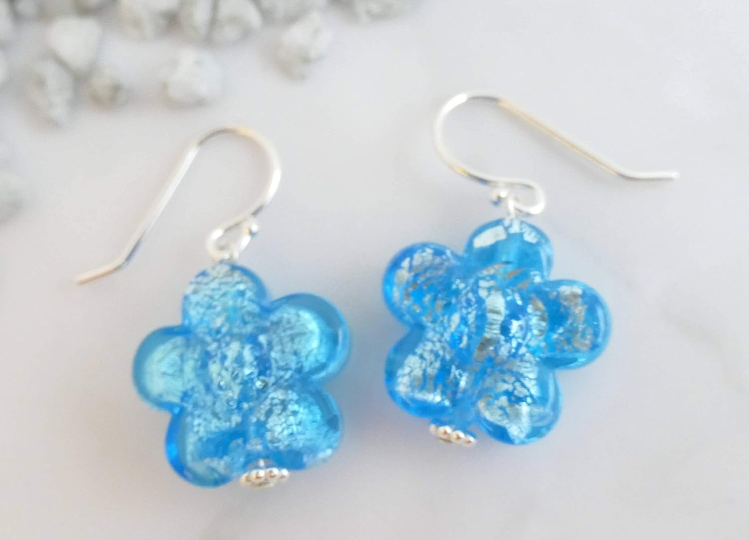 Thumbnail 4 de Murano Glas Blau Blumen Ohrringe