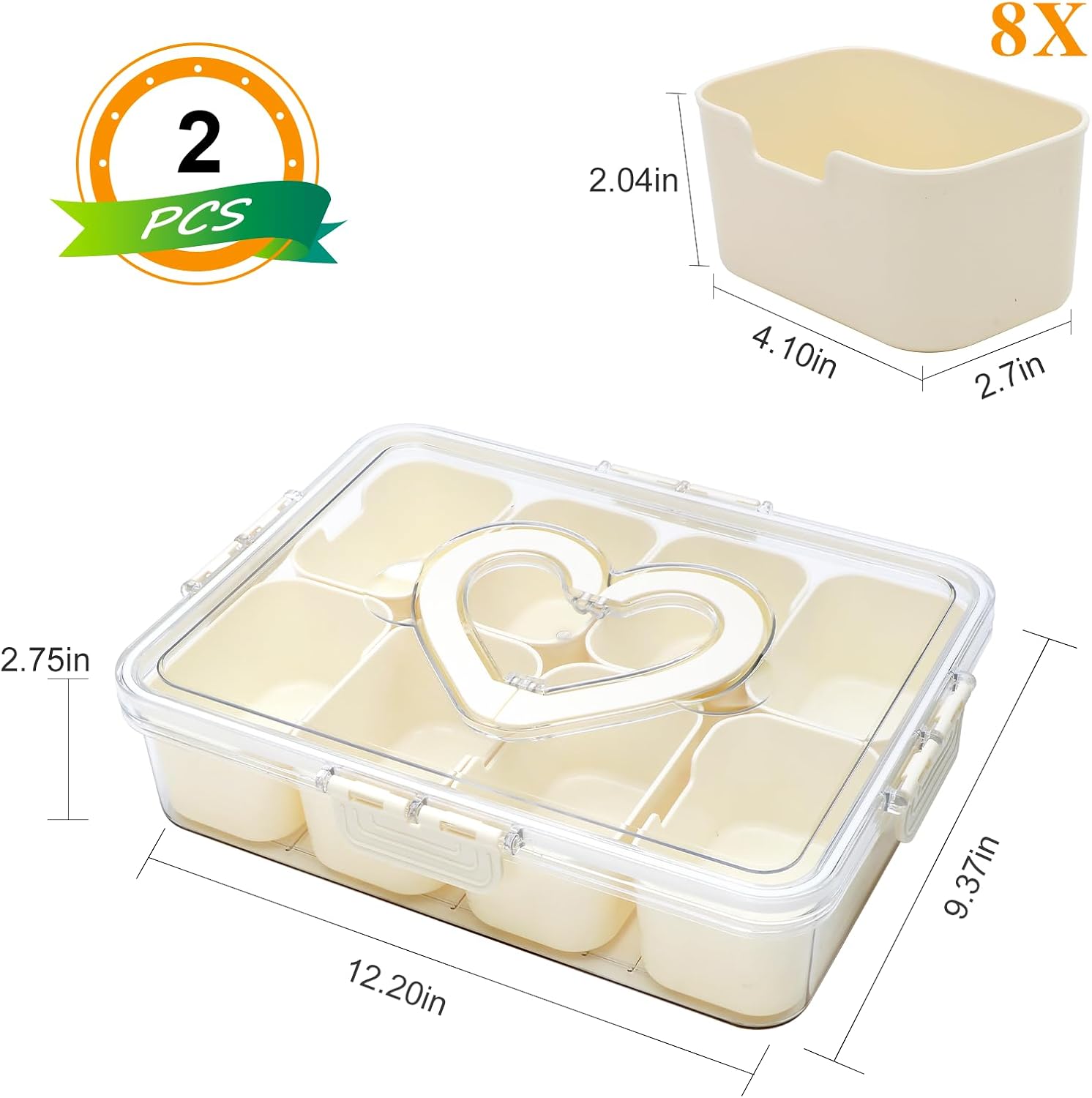 Thumbnail 1 de 2 Pack Snackle Box Container with 8-Compartment Tray (Lid & Handle) — Portable Snack Platter Organizer