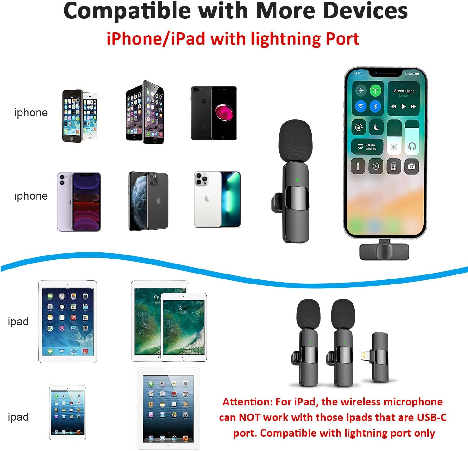 Detalle 2 de MAYBESTA WM350 Wireless Lavalier Microphone for Lightning iPhones, Two Mics