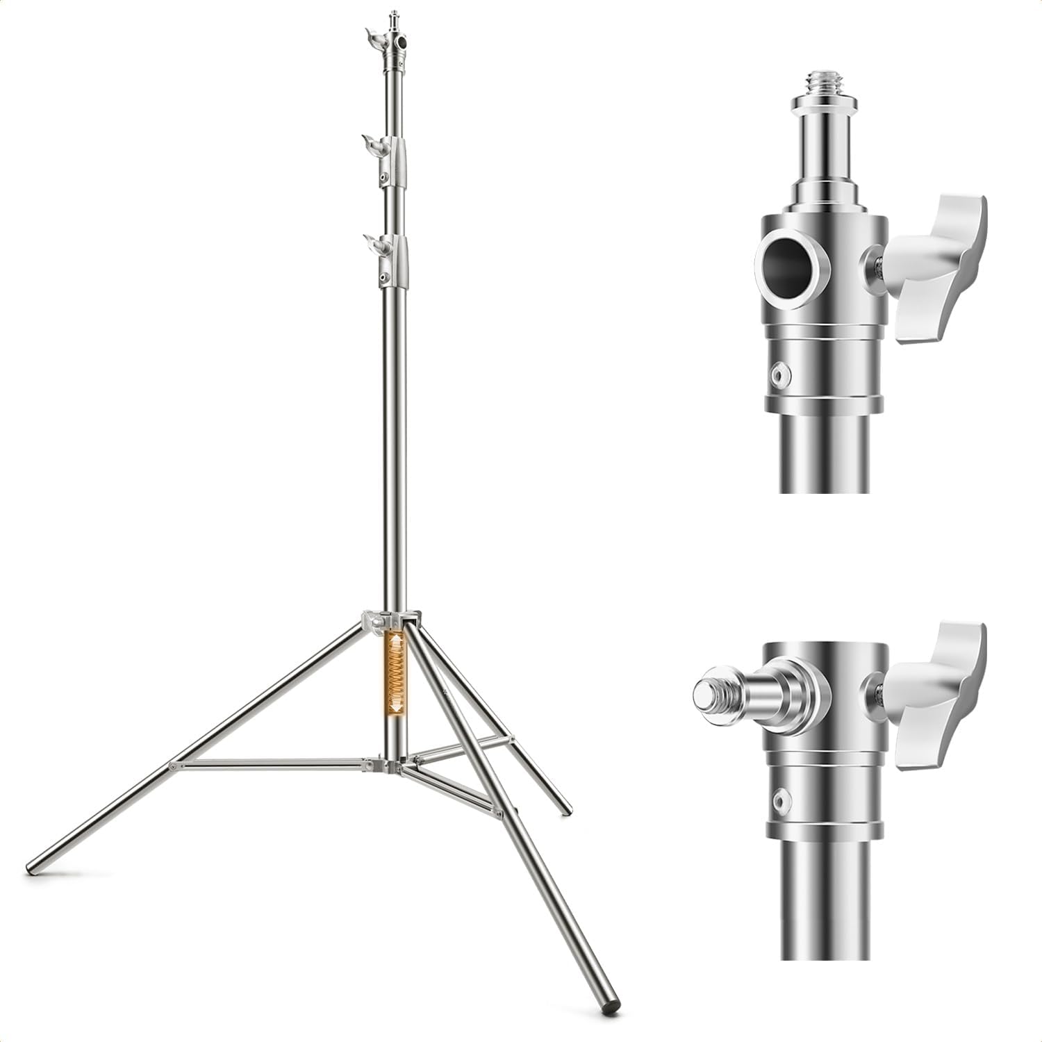 Detalle de K&F CONCEPT Spring Light Stand 280 cm in acciaio inossidabile: supporto per luci fotografica pieghevole con filettature 1/4" e 3/8