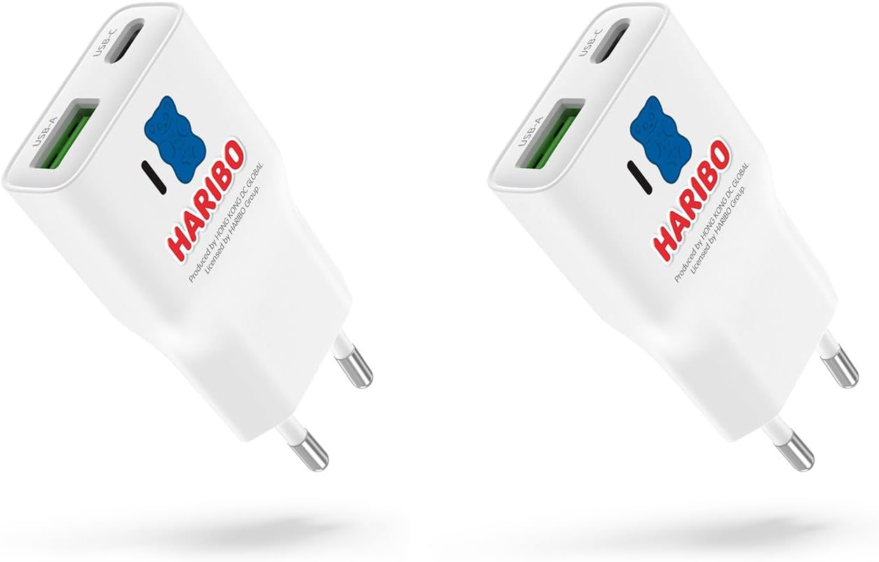 Detalle de Haribo 2-Pack Mini Chargeur USB-C 20W GaN PD3.0/QC – Chargeur mural compact et rapide