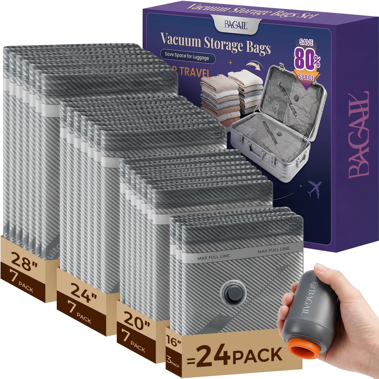 Detalle de BAGAIL Vacuum Storage Bags 24-Pack