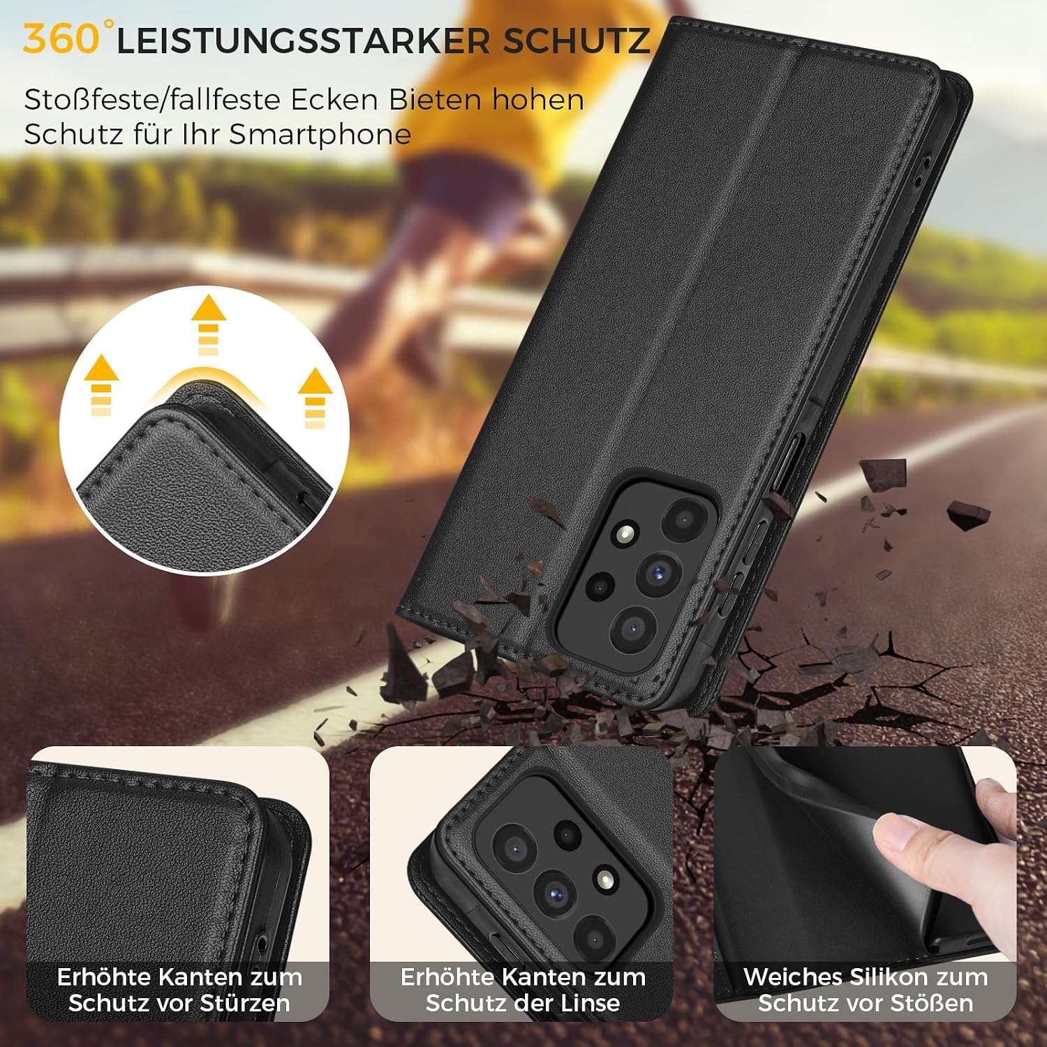 Thumbnail 3 de Kirnntca Klapphülle für Samsung Galaxy A53 5G – Schwarz mit Kartenfächern, Standfunktion und Magnetverschluss