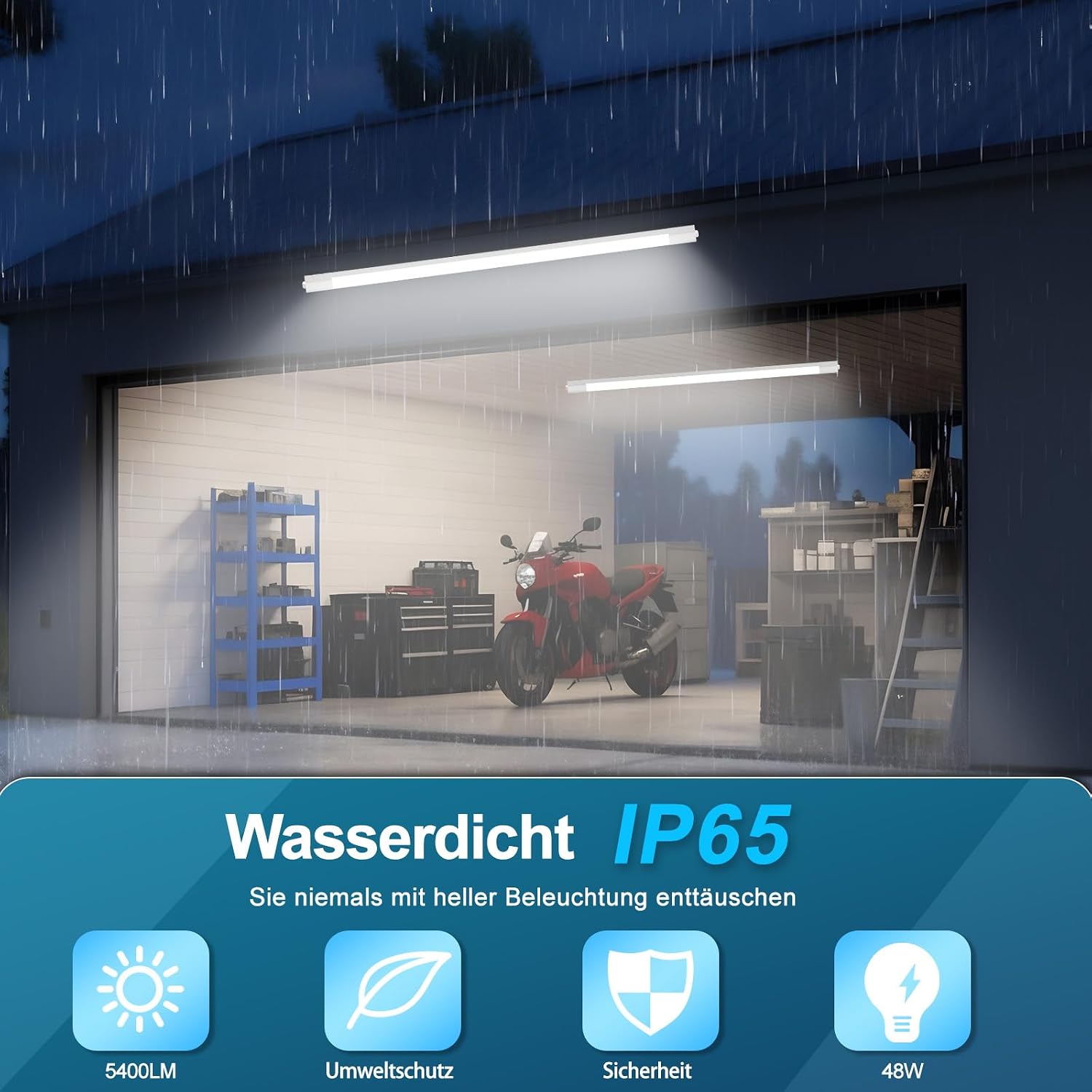 Detalle de Fynokst LED Feuchtraumleuchte 150 cm – IP65, 48 W, 5400 lm, 3 Farbtemperaturen