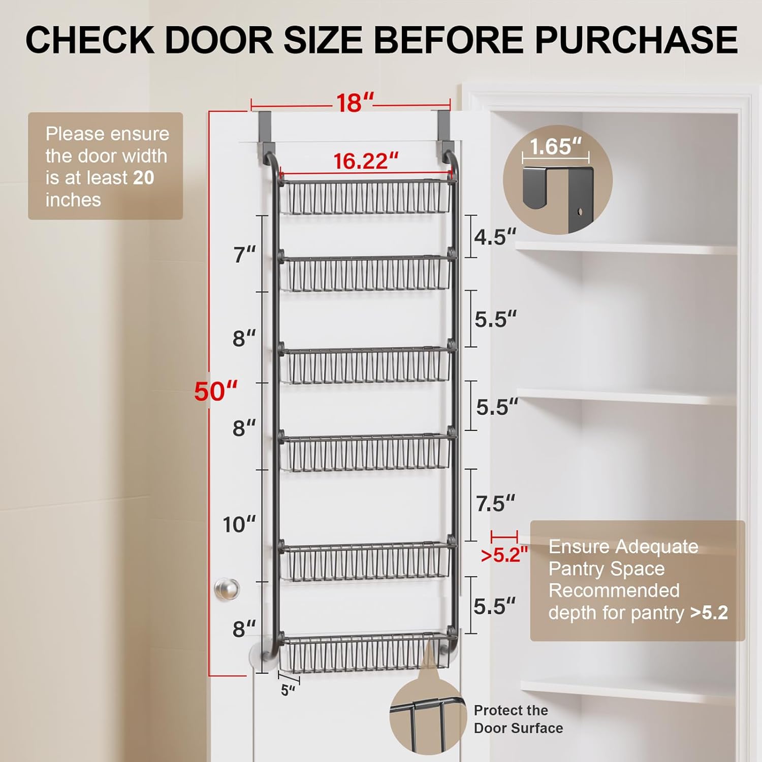 Detalle 2 de Delamu Over the Door Pantry Organizer 6-tier