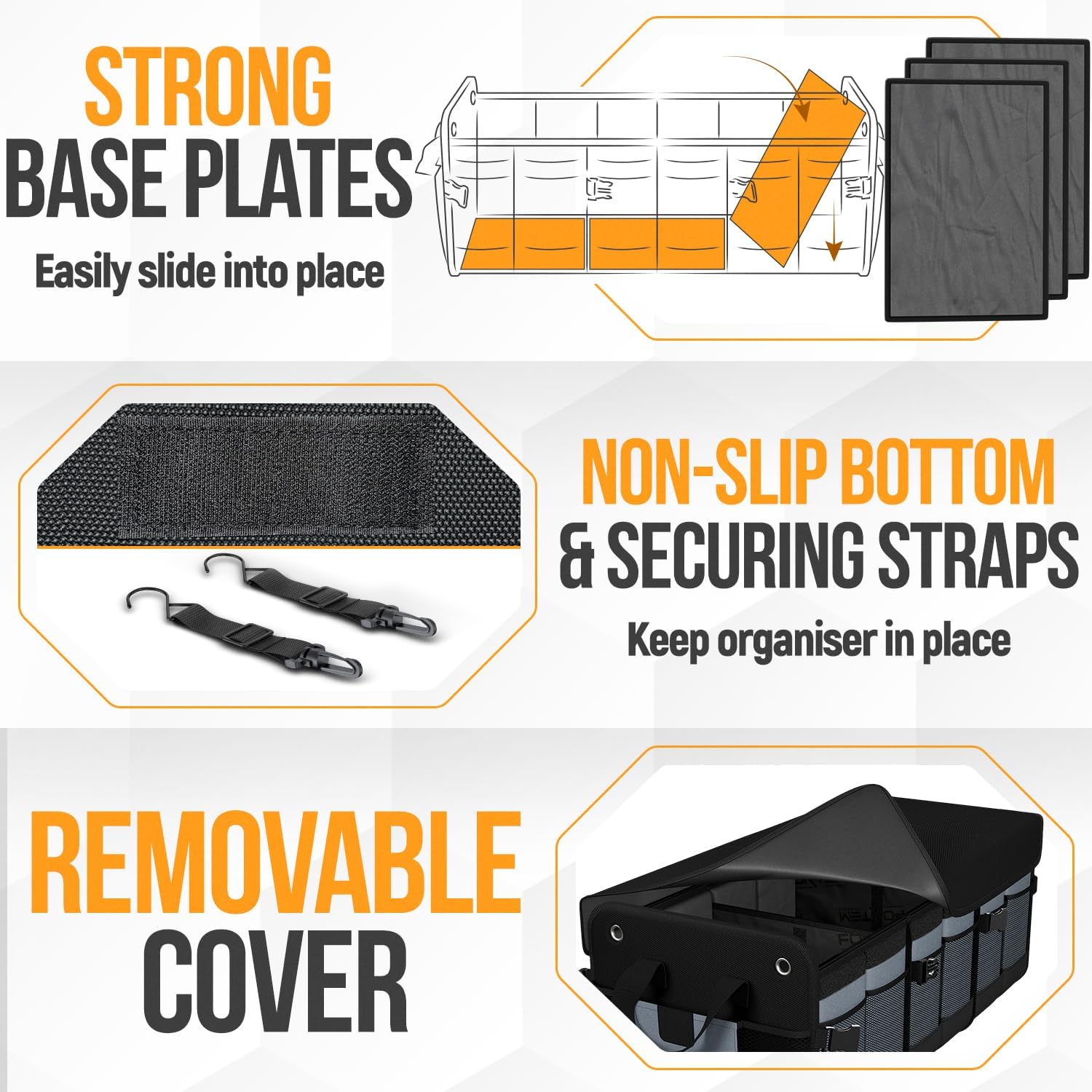 Detalle 2 de Fortem Car Boot Organiser (Collapsible Multi-Compartment, 90L) for SUV Trunk Storage