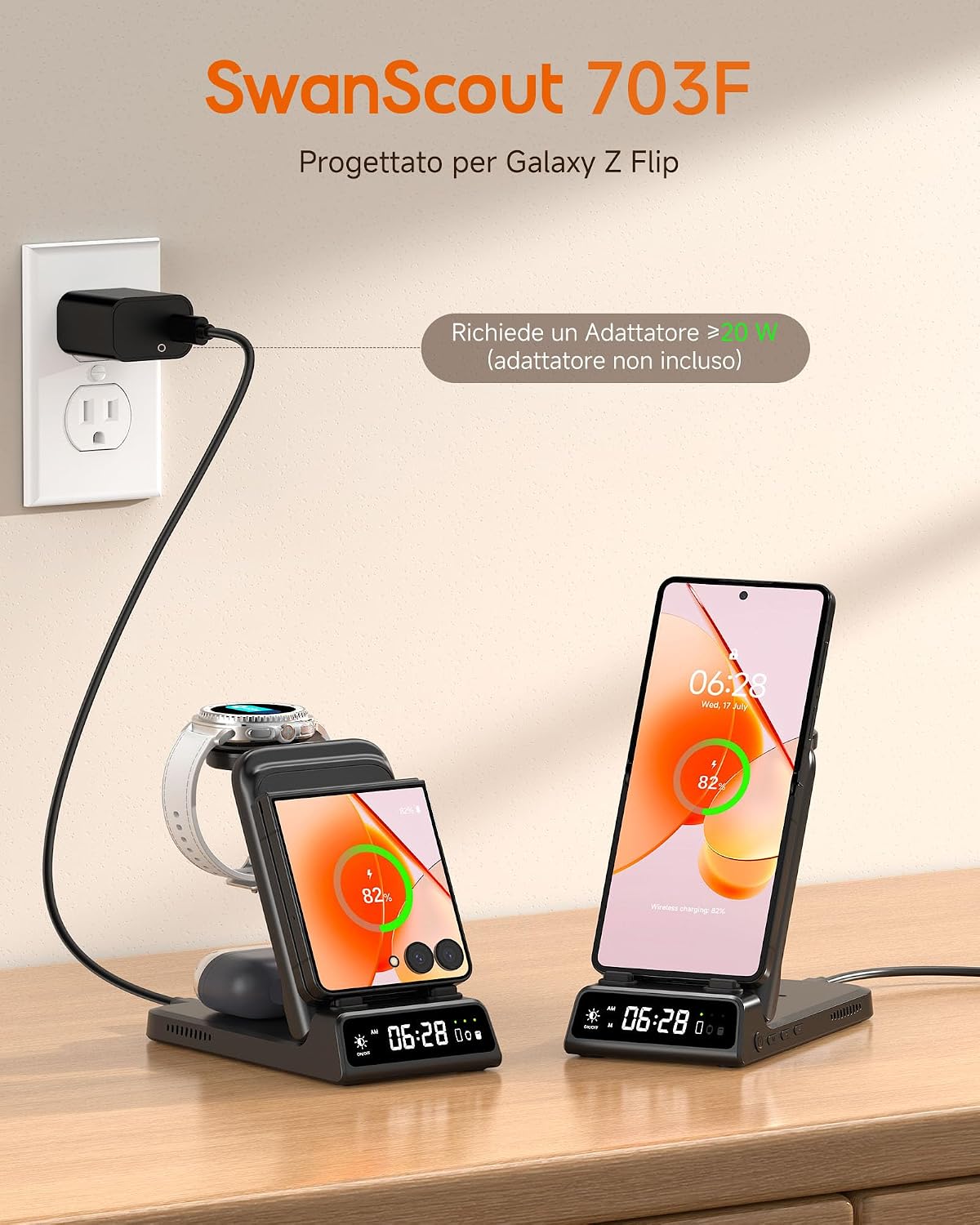 Detalle 2 de SwanScout 703F Caricatore wireless 3 in 1