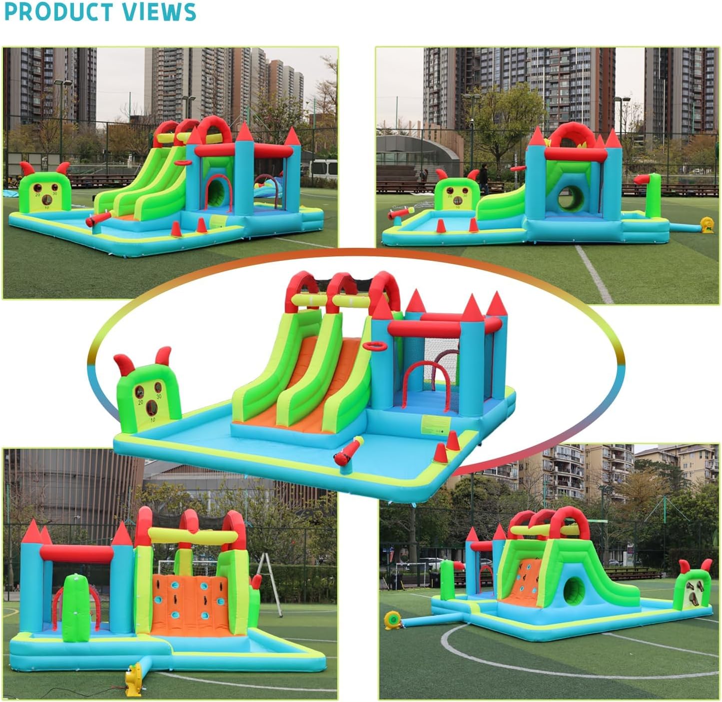 Detalle de JOOLOOG Inflatable Water Slide Park 18x15FT Mega Water Park