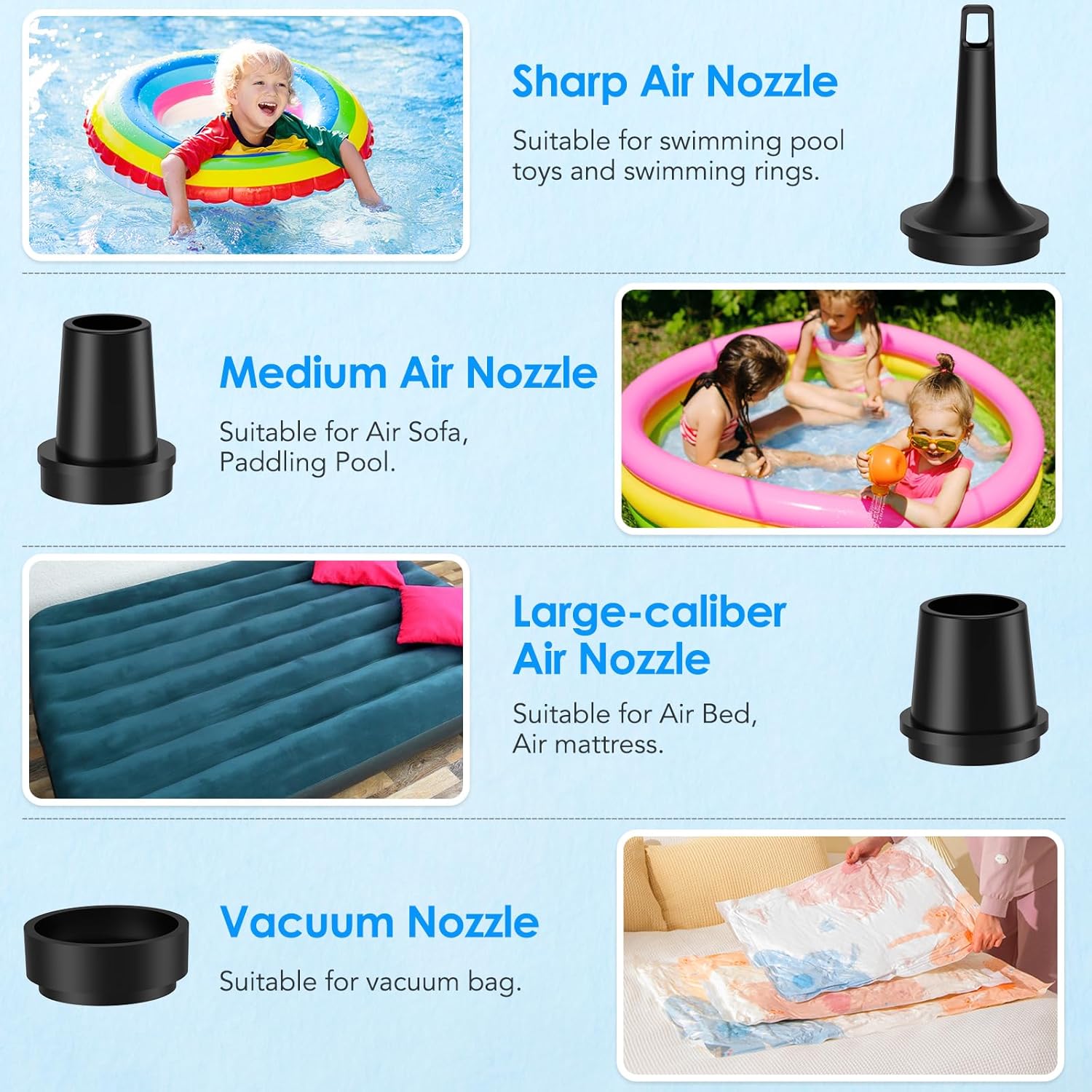 Thumbnail 1 de Pompa elettrica portatile 2 in 1 per materassi e gonfiabili con 4 ugelli (gonfia e sgonfia)