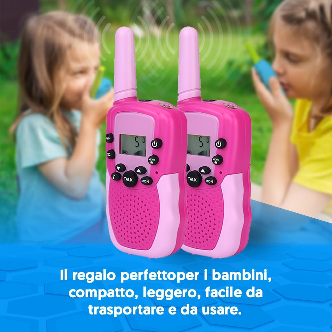 Thumbnail 2 de NK Walkie-Talkie per bambini 4-9 anni con batterie incluse, 22 canali e torcia LED (rosa/viola), portata fino a 3 km