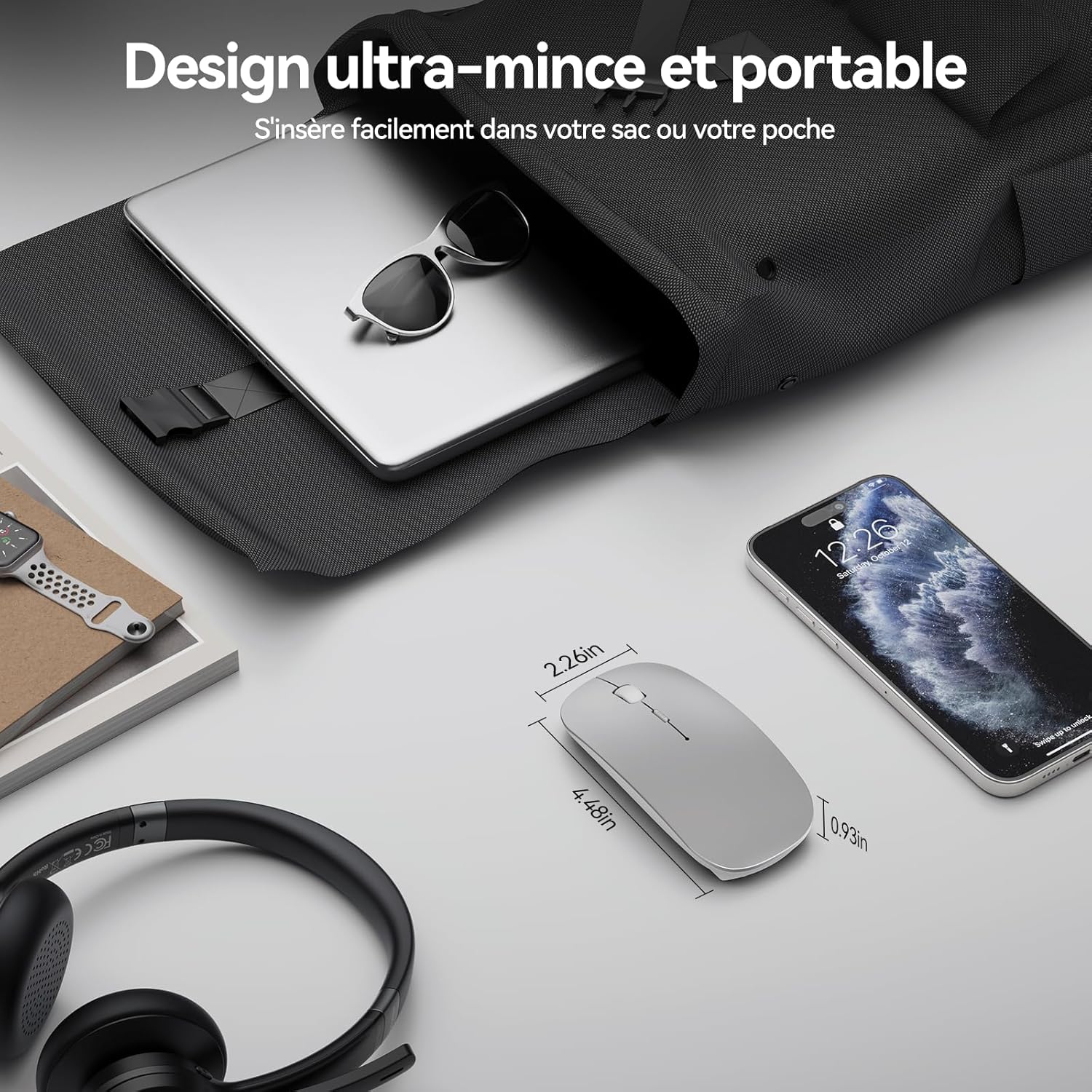 Thumbnail 5 de TECKNET Bluetooth Maus – Kabellose 3‑Geräte‑Maus mit 4800/3200/2400/1600/1200/800 DPI, USB‑Funkempfänger (2,4 GHz), Bluetooth 5.0, ultradünn und leise