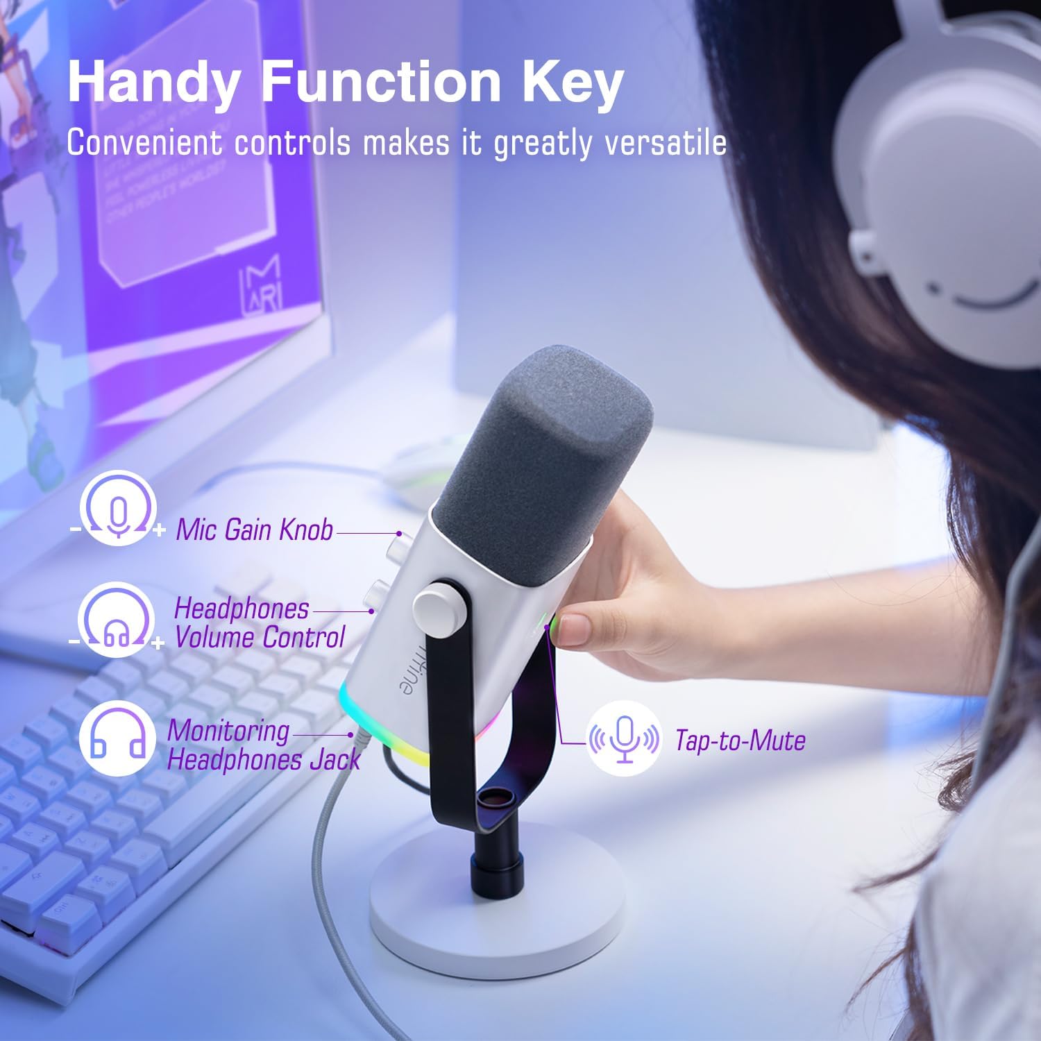 Detalle de FIFINE AMPLIGAME AM8W Dynamic USB/XLR Microphone with RGB Lighting