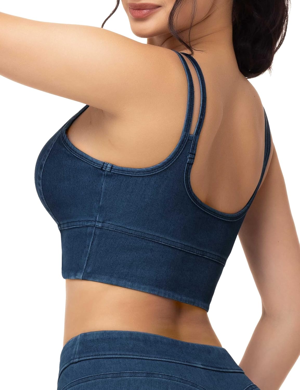 Thumbnail 1 de THE GYM PEOPLE Women's Denim Crop Top with V-Neck, U-Back and Removable Pads