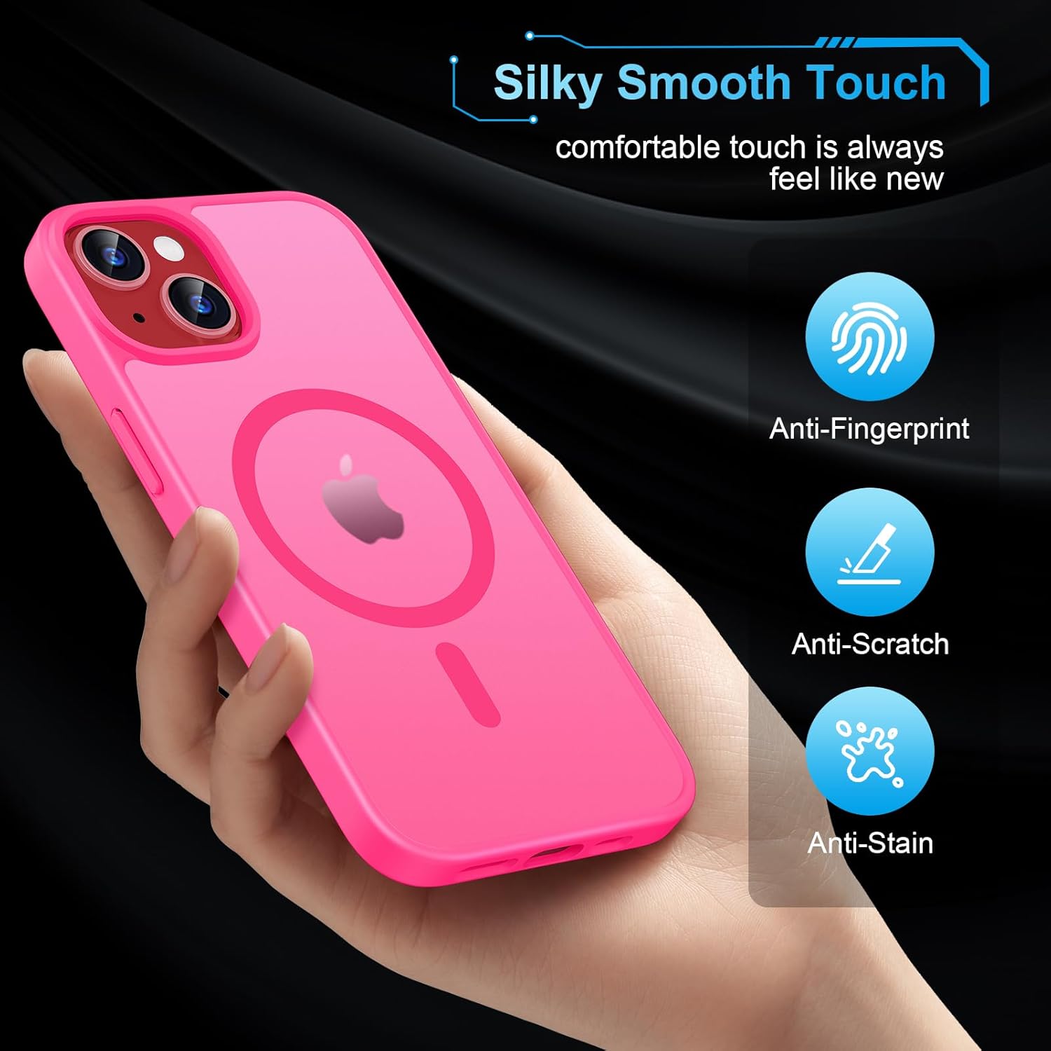 Thumbnail 4 de TQIAHF Magnetic Phone Case for iPhone 13 / iPhone 14 with 2 Tempered Glass Screen Protectors (MagSafe Compatible) – Rose Red