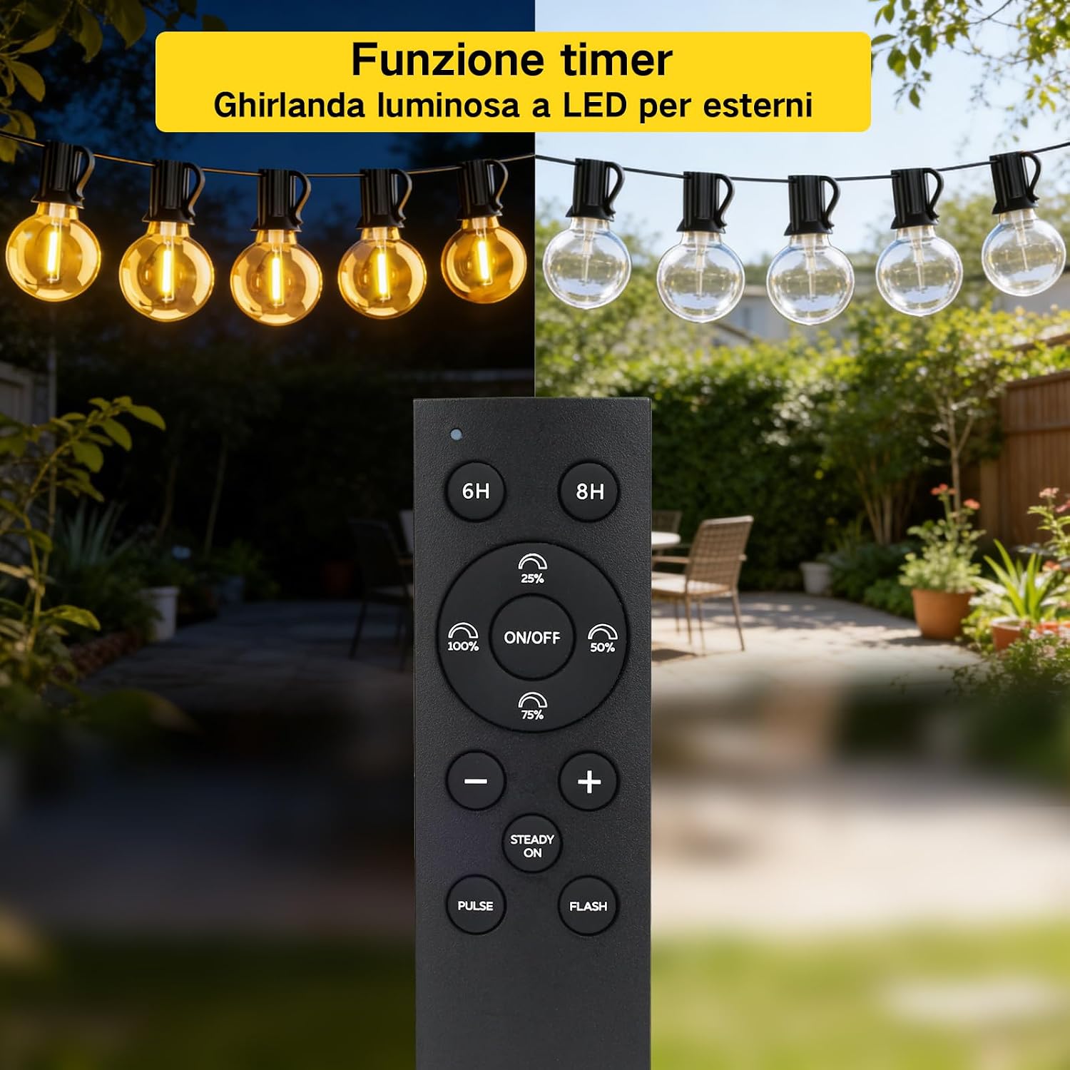 Thumbnail 3 de Catena Luminosa Esterno 30M IP65 con Luci LED G40 Dimmerabili e Telecomando – Giardino, Terrazze e Festività