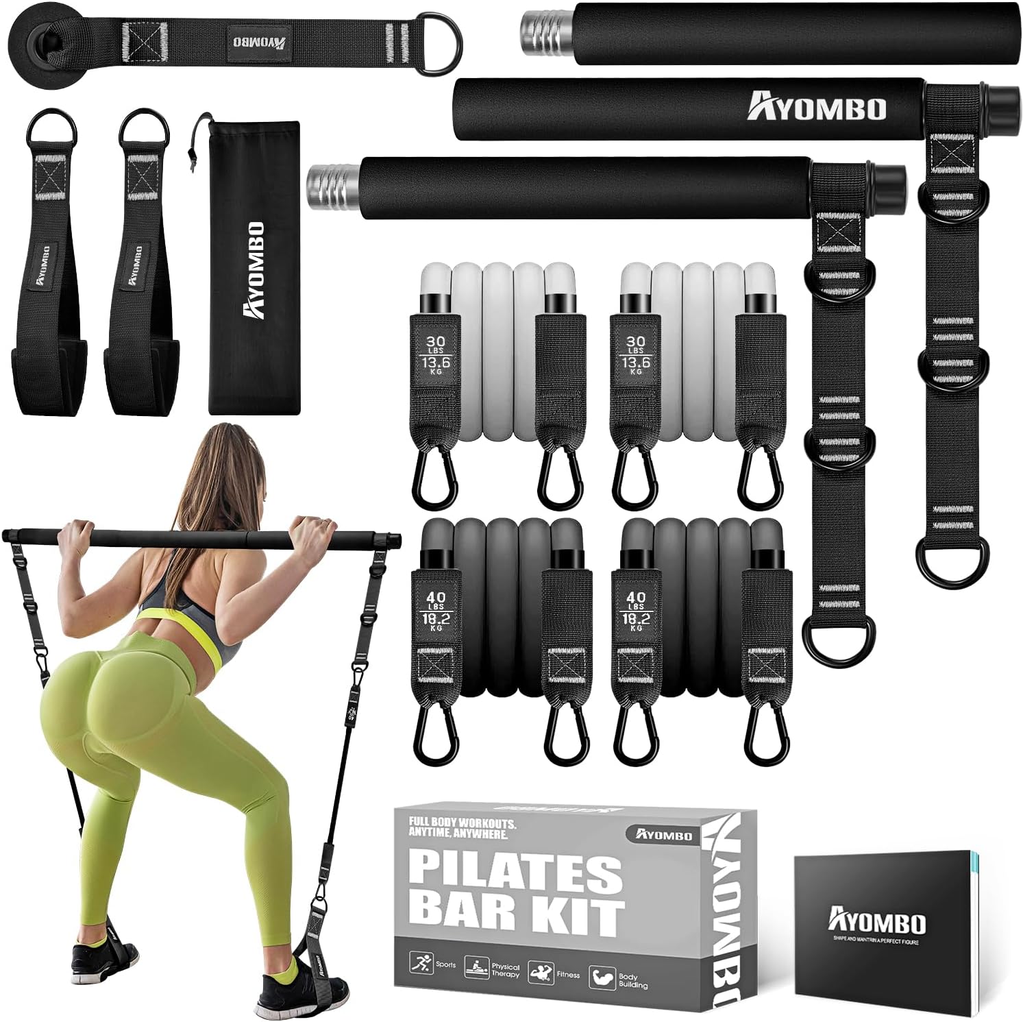 Ayombo Pilates Bar Kit 3‑Section 70 lbs