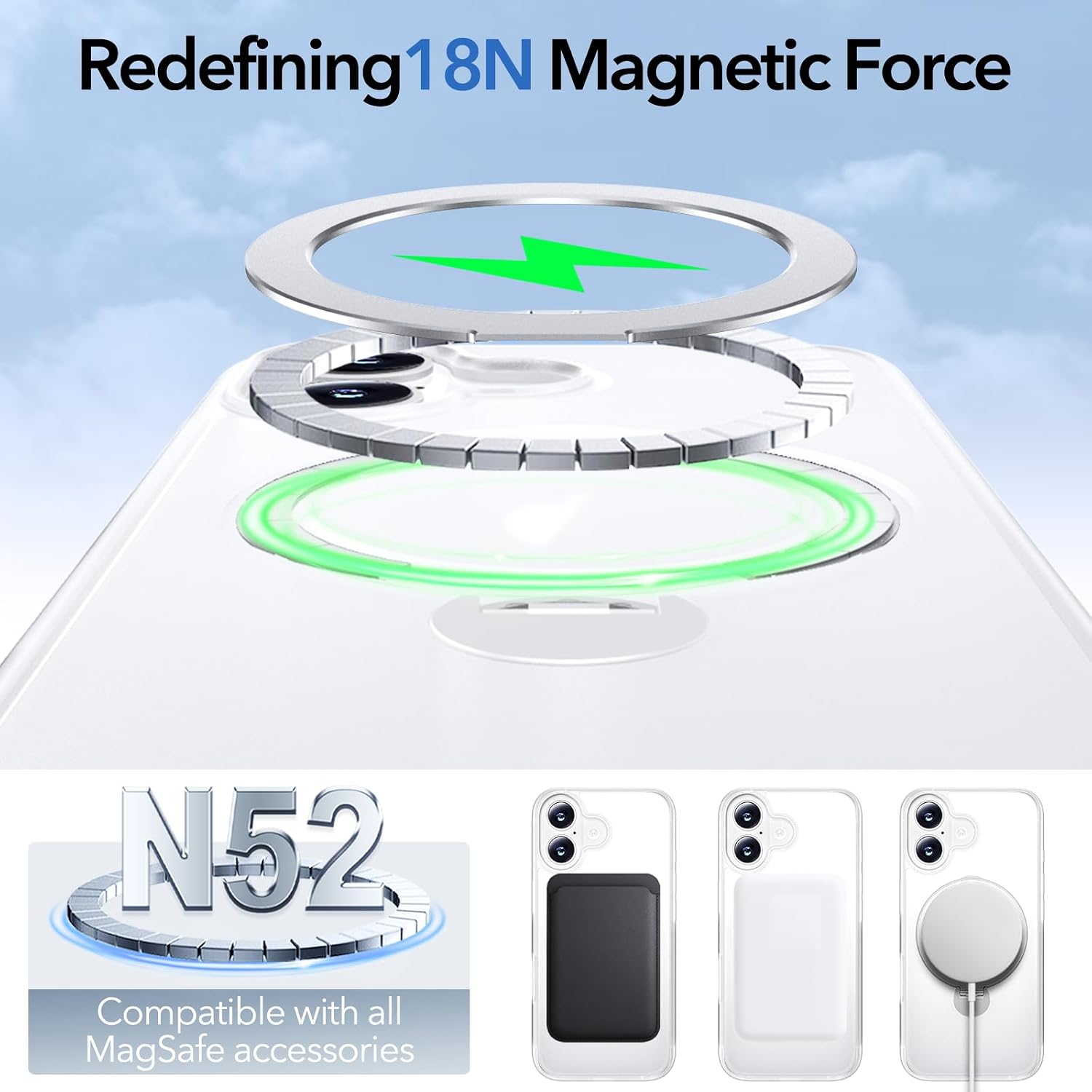 Detalle 2 de Anqrp 360° All-in-One-Ständerhülle für iPhone 17 – MagSafe kompatibel, Stoßfest, matte Weiß Nebel