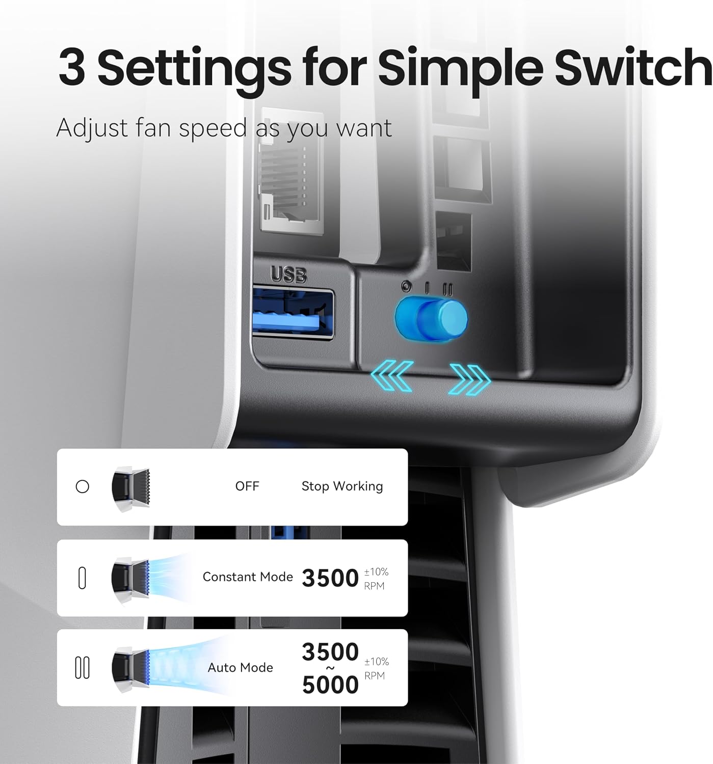 Detalle de KIWIHOME Cooling Fan for PS5 Slim: Efficient Triple-Fan Cooling with USB Passthrough
