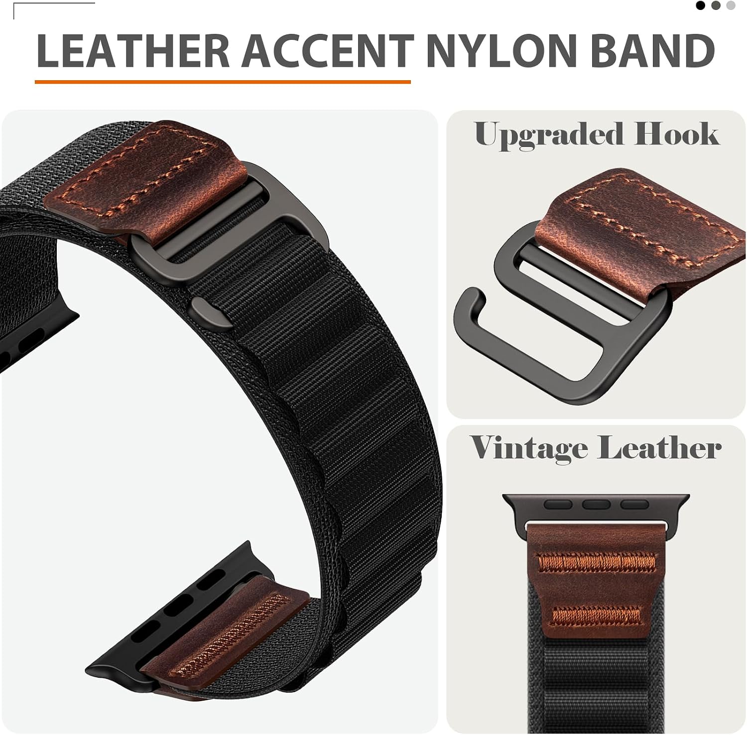 Detalle de MRAIN-H Alpine Loop with Leather Design for Apple Watch (Ultra 3 2, Series 11–4, SE) — Soft Stretchy Nylon Sport Band