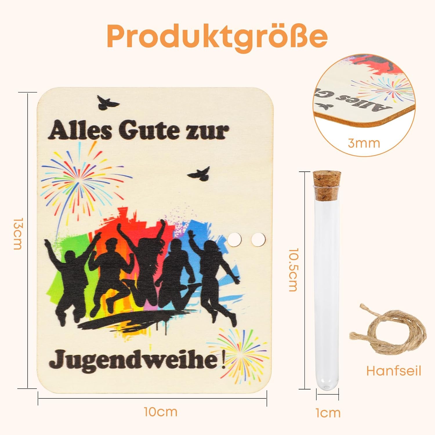 Detalle de Seutgjie Geldgeschenk Jugendweihe Karte aus Holz mit Reagenzglas – individuelles Geldgeschenk für Mädchen und Jungen