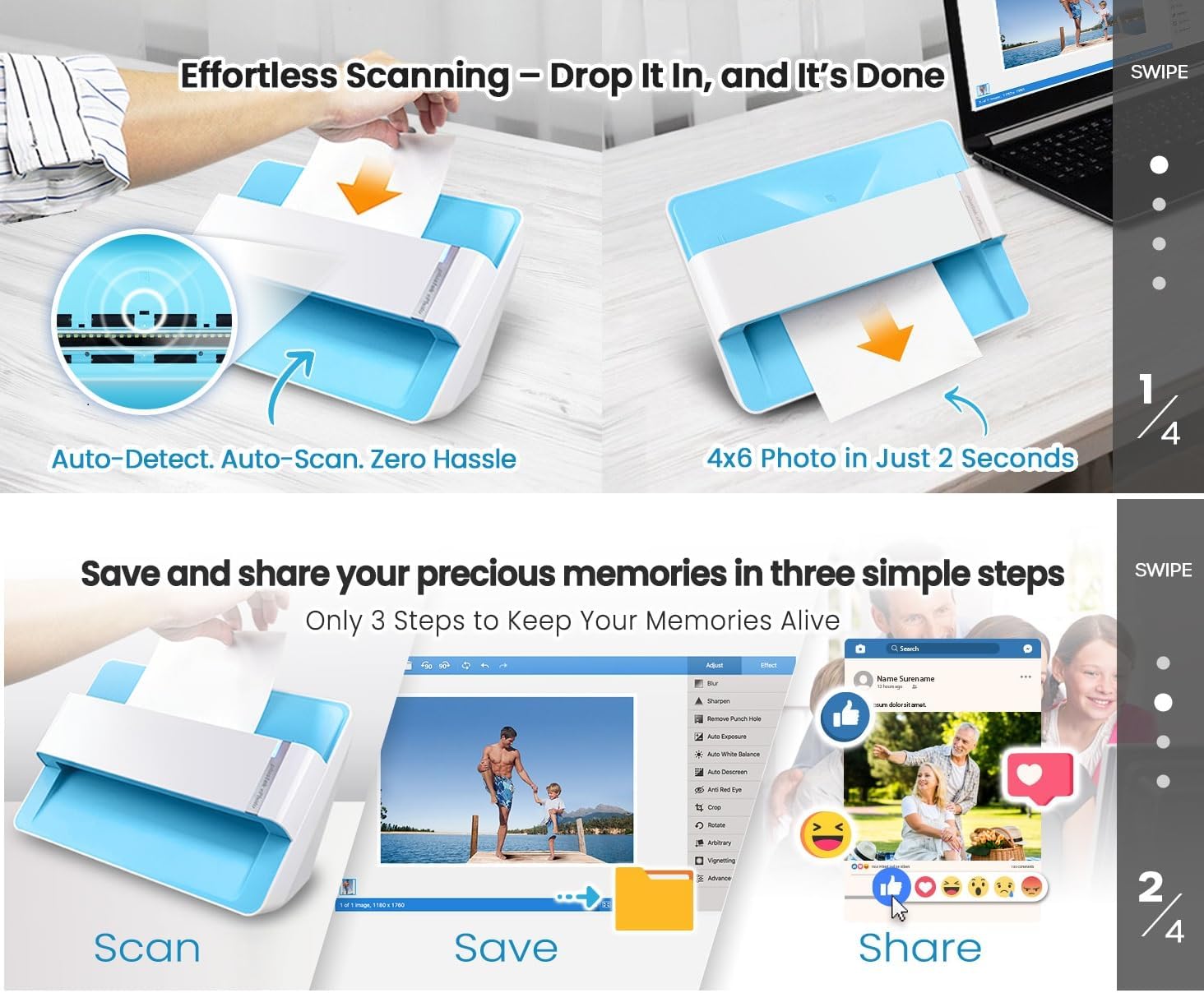 Thumbnail 1 de Plustek Photo Scanner ePhoto Z300: Fast 4x6 to 8x10 Photo Scanning for Mac & PC
