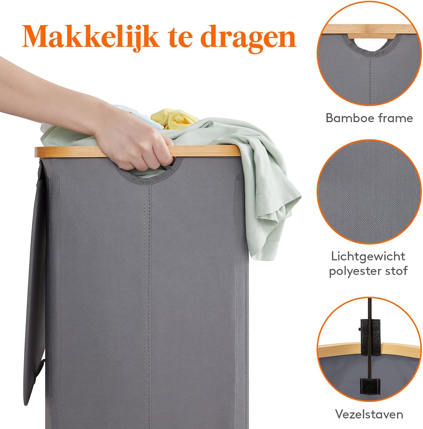Detalle de Lifewit wasmand 120 L met deksel, 2 vakken en uitneembare waszakken
