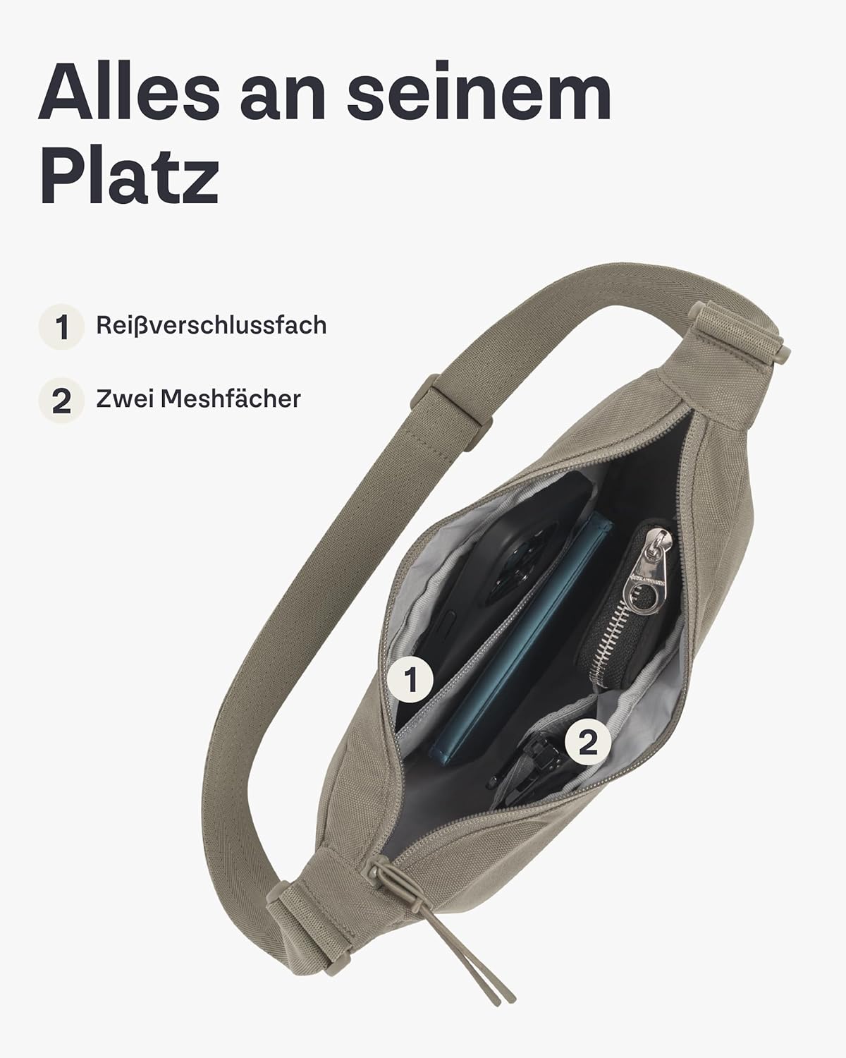 Thumbnail 6 de Johnny Urban Ally Small Crossbody Bag (Umhängetasche) Grau – Halbmond-Design mit verstellbarem Gurt