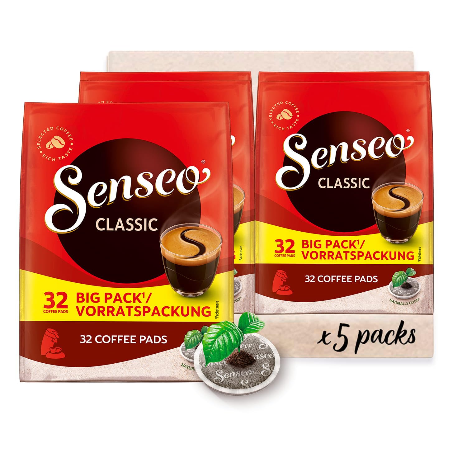 Detalle de Senseo Pads Classic Vorratspackung 5 x 32 Pads – 160 Kaffeepads