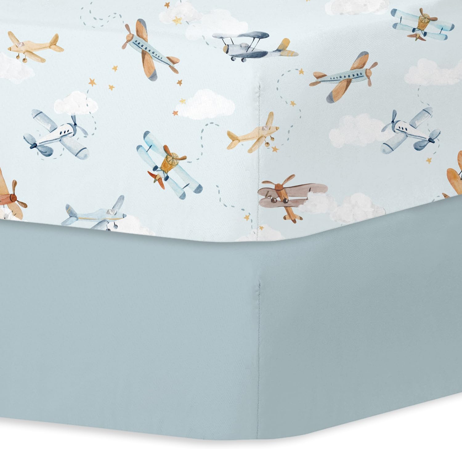 Detalle de Little Grape Land CS2501171 Crib Sheets, 2-Pack, Planes Microfiber, 52 x 28 in