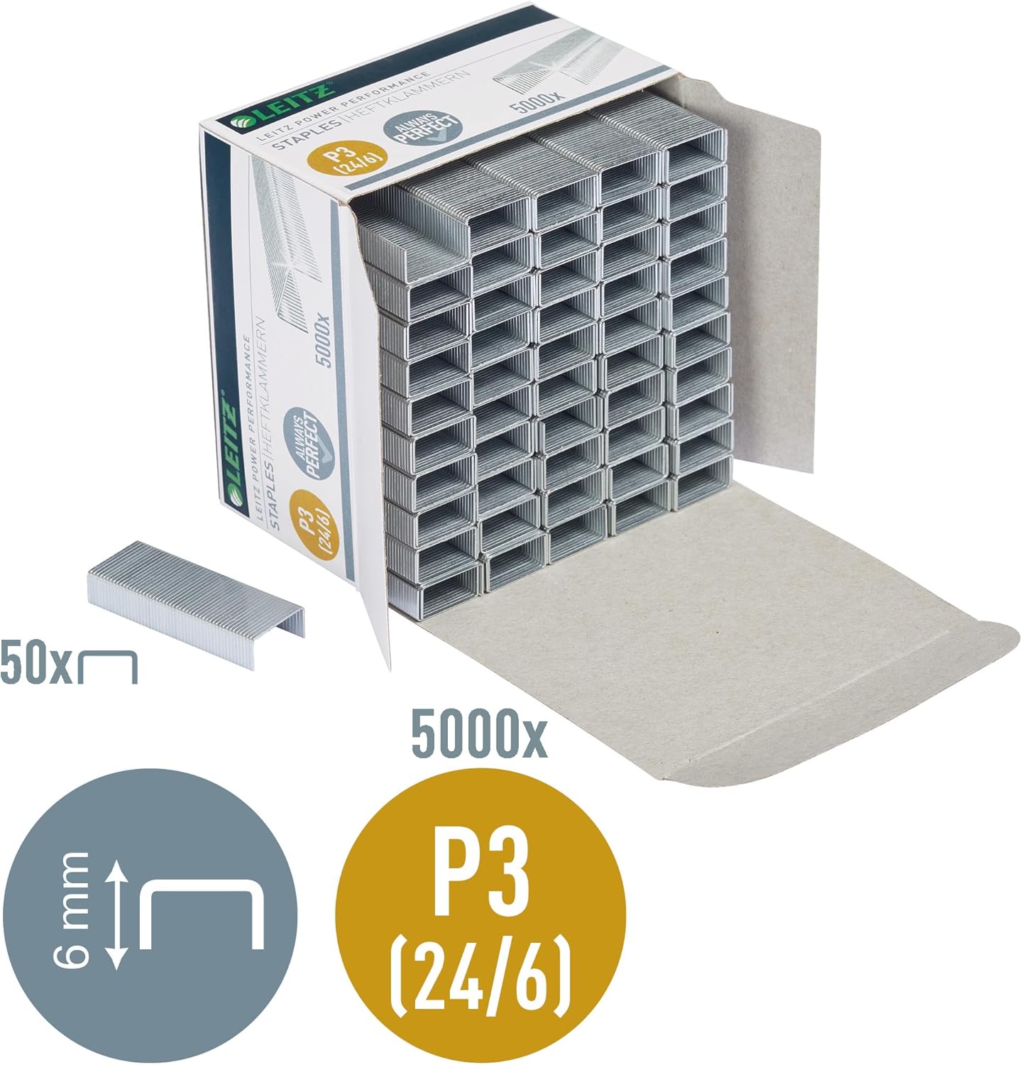 Thumbnail 1 de Leitz Power Performance P3 Heftklammern 24 x 6 mm – 10er Pack (5000 Stück) verzinktes Metall