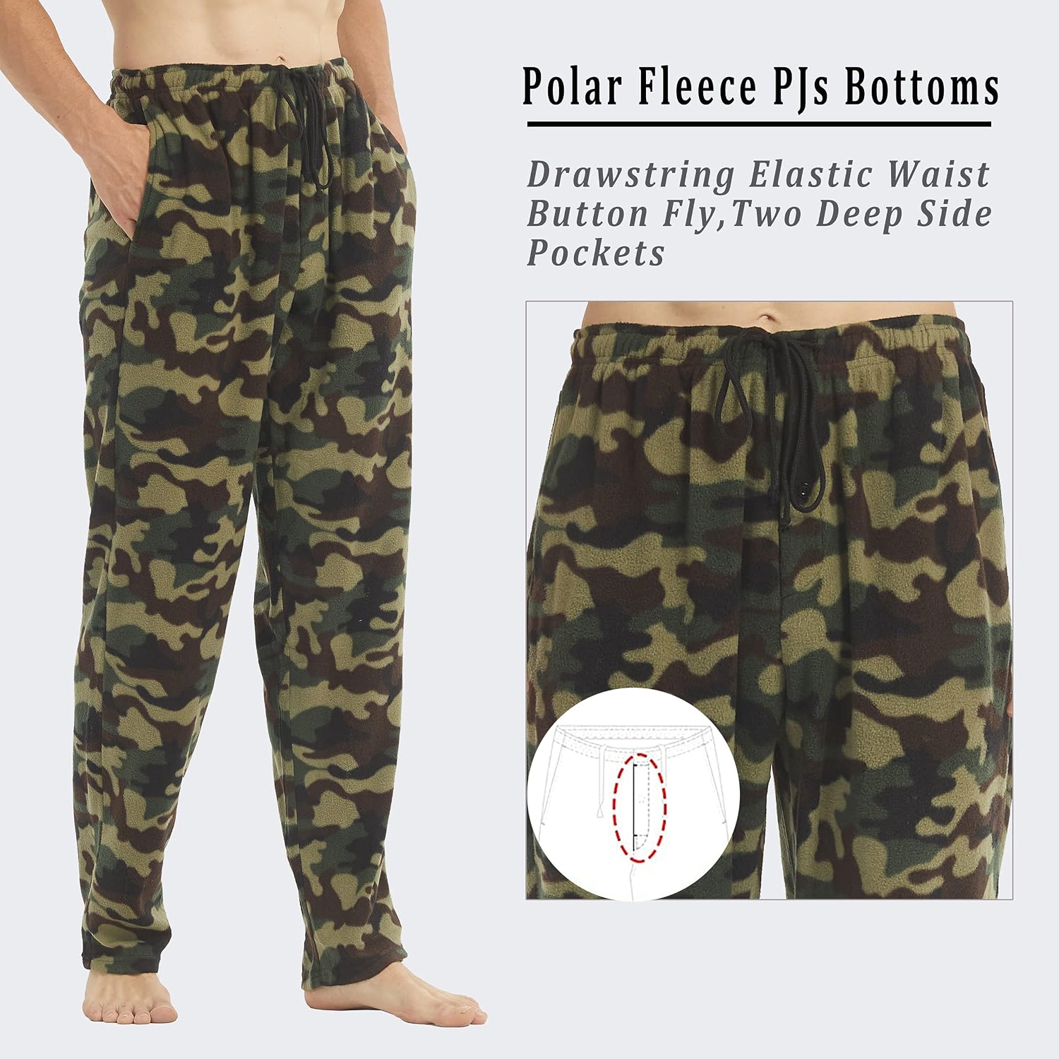Detalle 2 de YUSHOW Lot de 2 Pantalons de Pyjama Homme polaire à carreaux