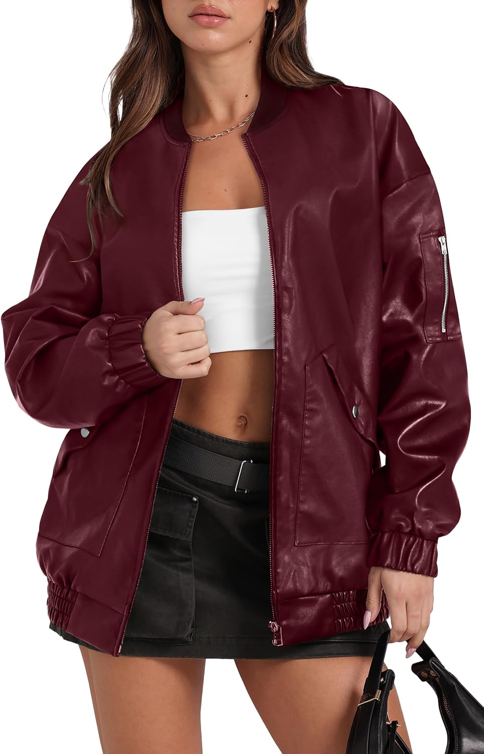 Thumbnail 5 de Sampeel Leather Jacket Women Oversized Motorcycle Bomber