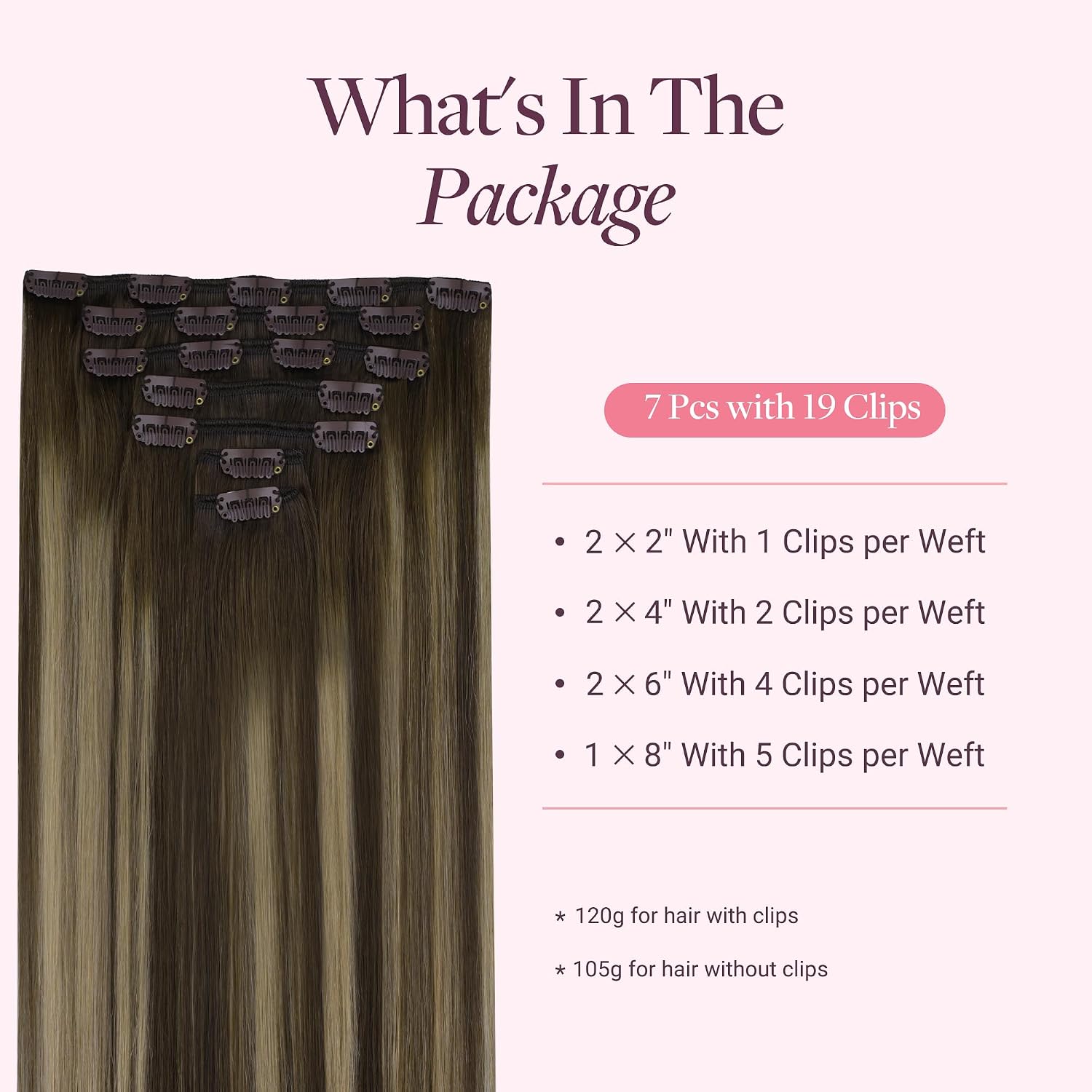 Thumbnail 1 de GOO GOO Clip in Echthaar Extensions 45 cm, 120 g, 7 Stück – Echthaar Clip-Extensions in 4/26/4 Schokobraun bis Honigblond
